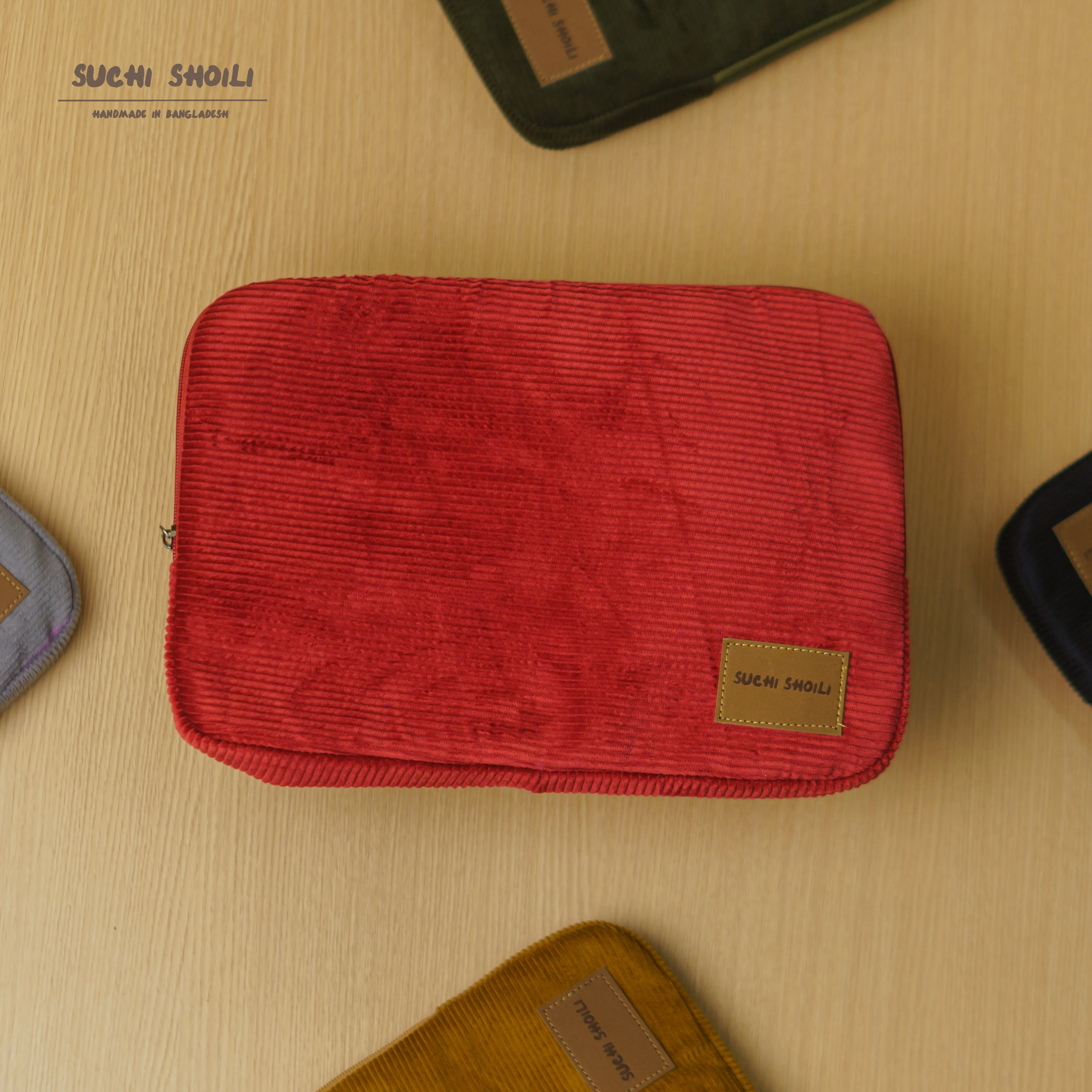 Maroon Corduroy Fabric Laptop Sleeve