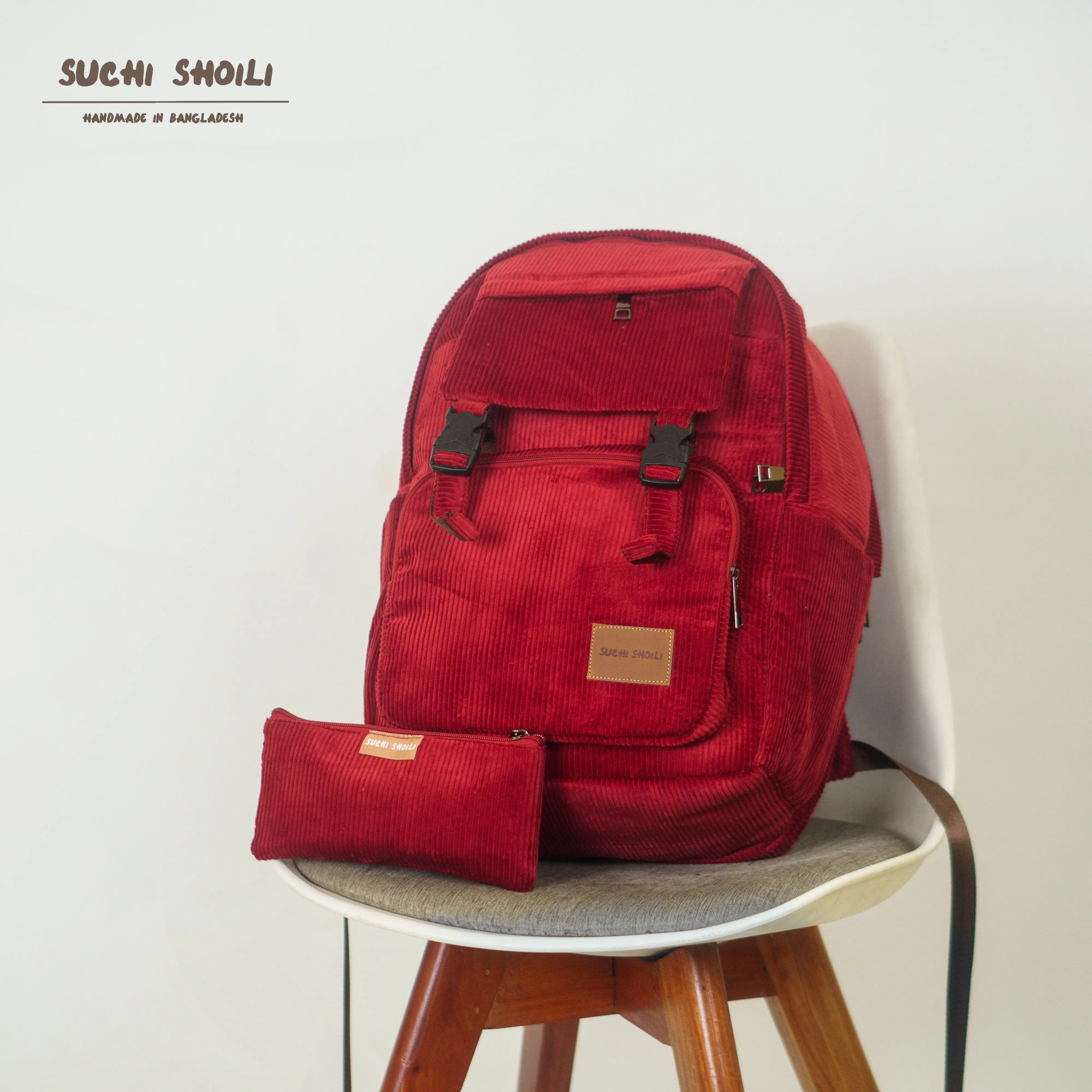 Maroon Corduroy Fabric Metro Backpack