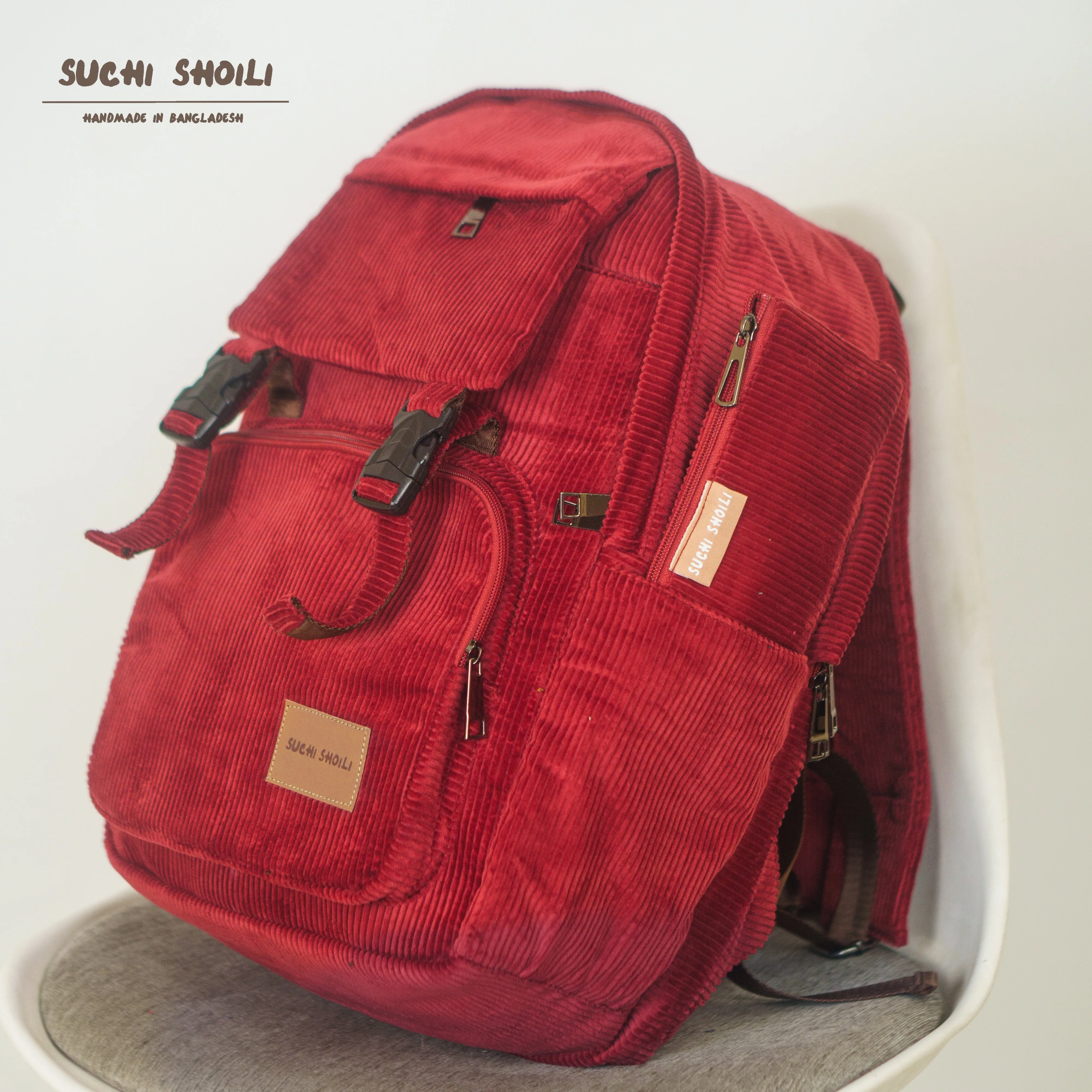 Maroon Corduroy Fabric Metro Backpack
