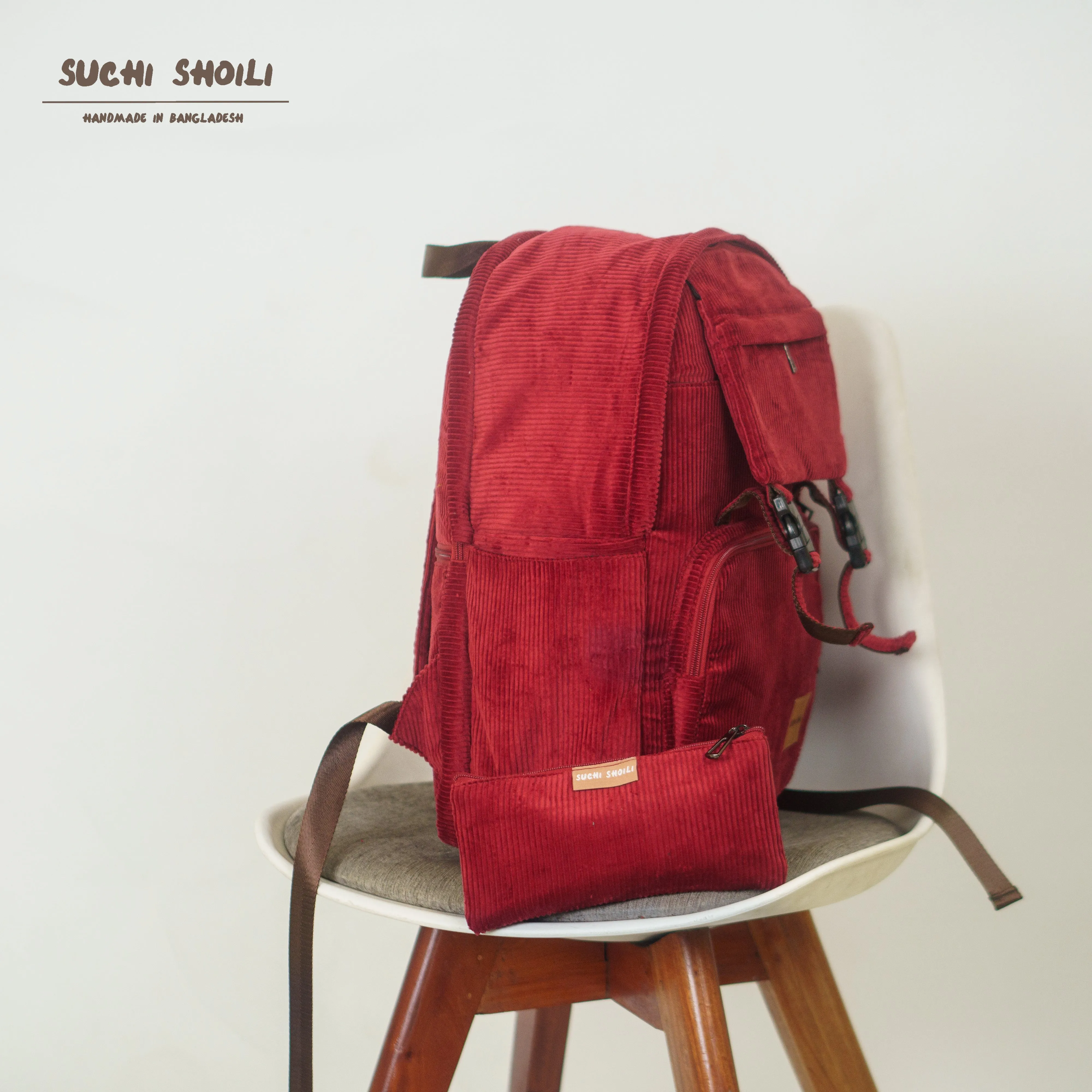 Maroon Corduroy Fabric Metro Backpack