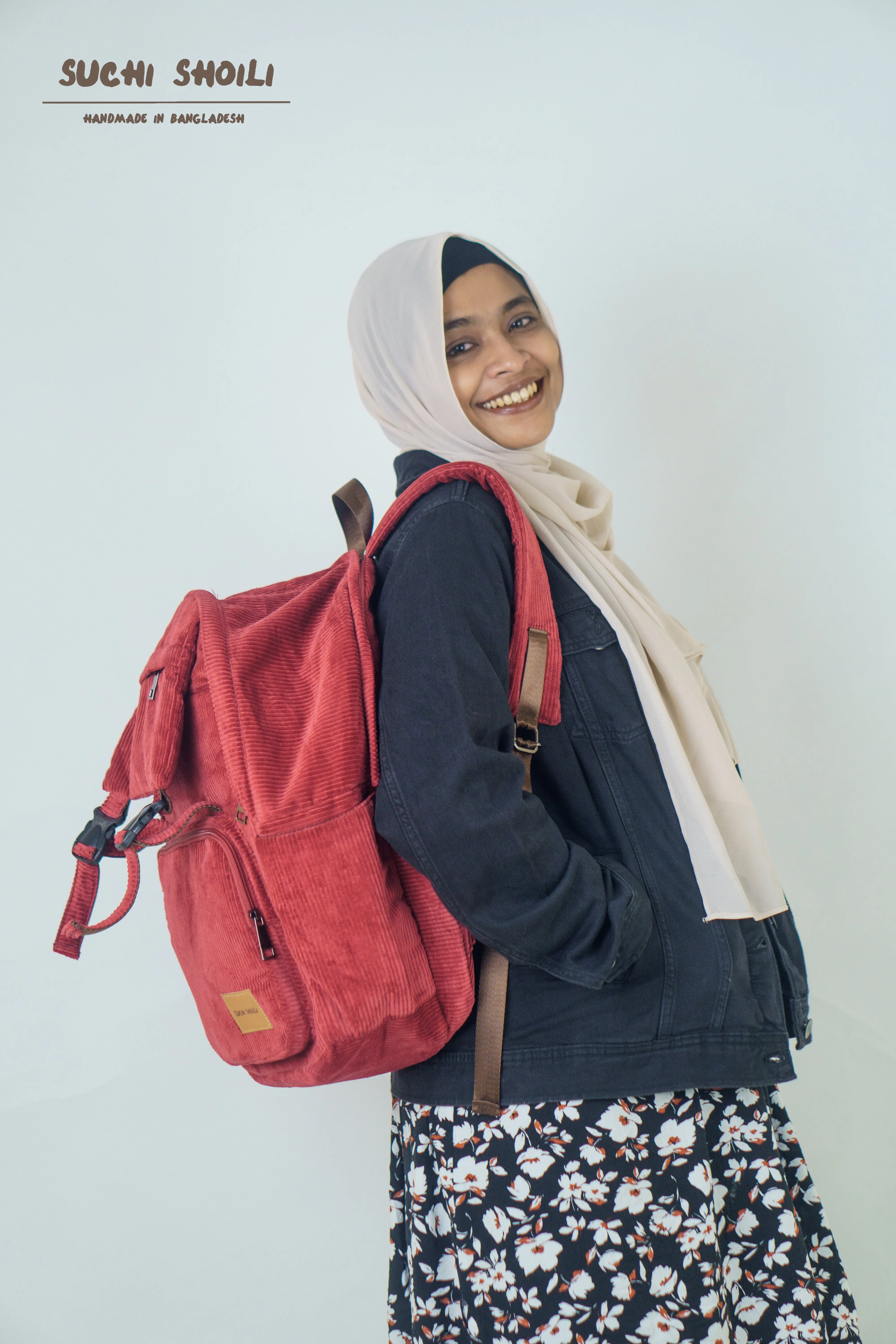 Maroon Corduroy Fabric Metro Backpack