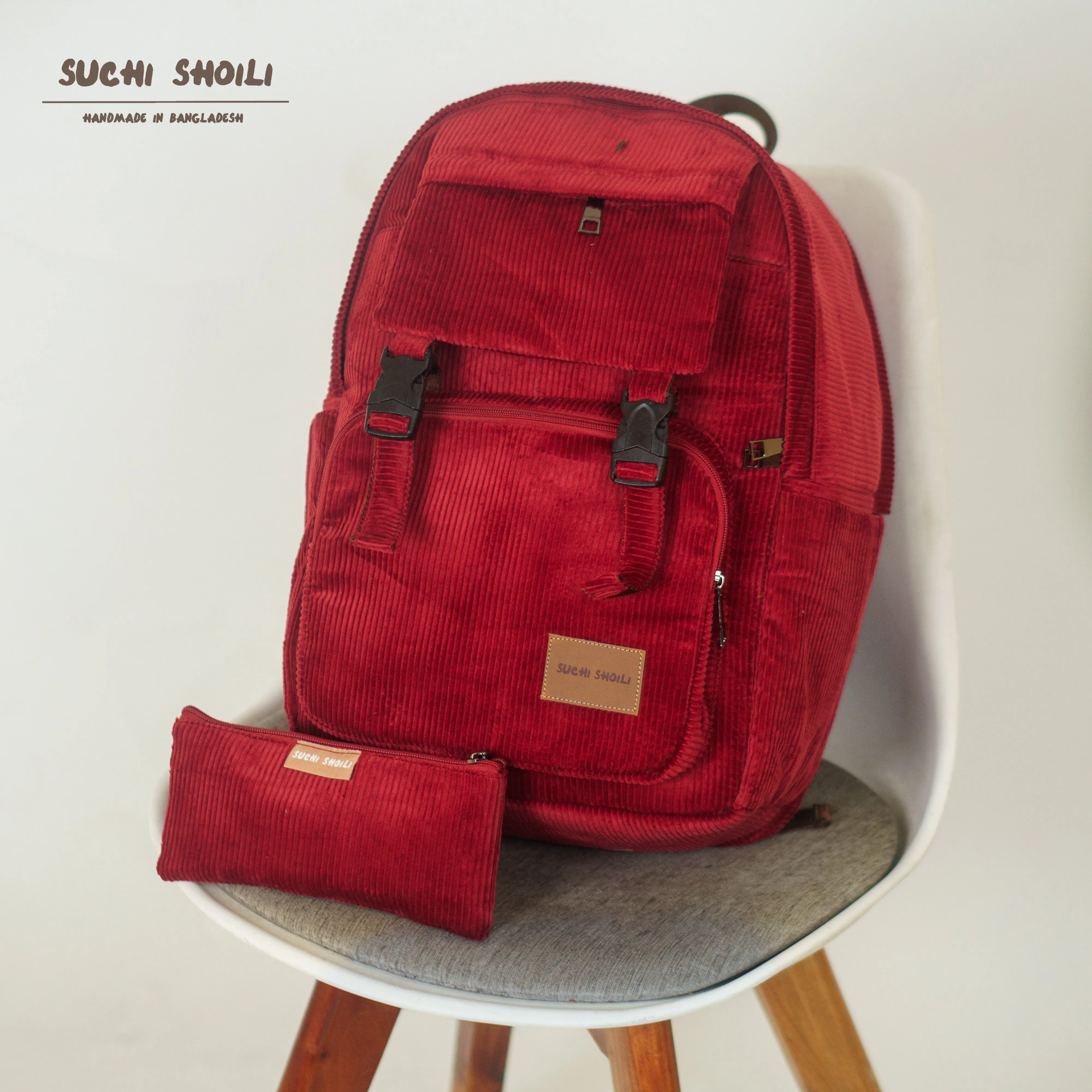 Maroon Corduroy Fabric Metro Backpack