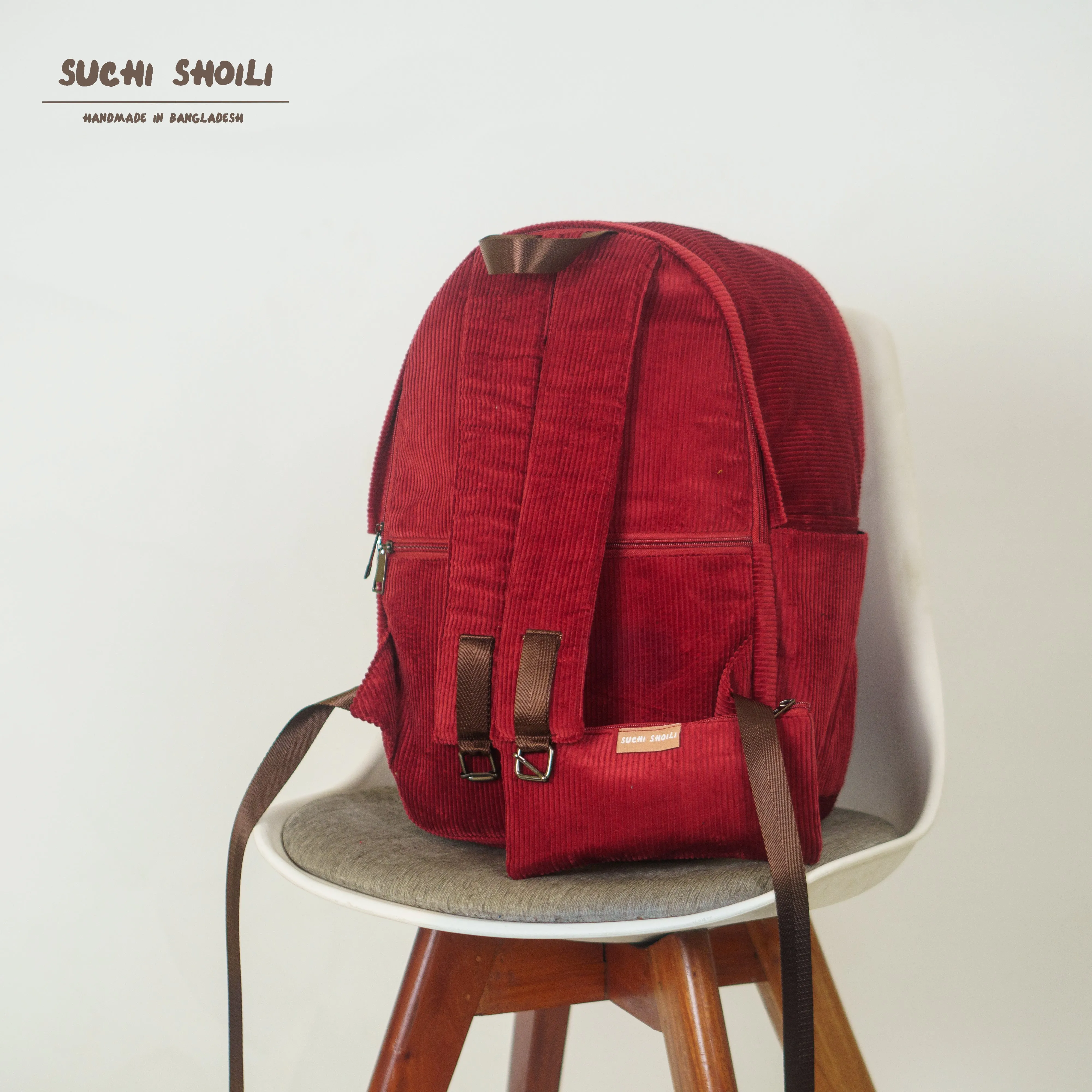 Maroon Corduroy Fabric Metro Backpack