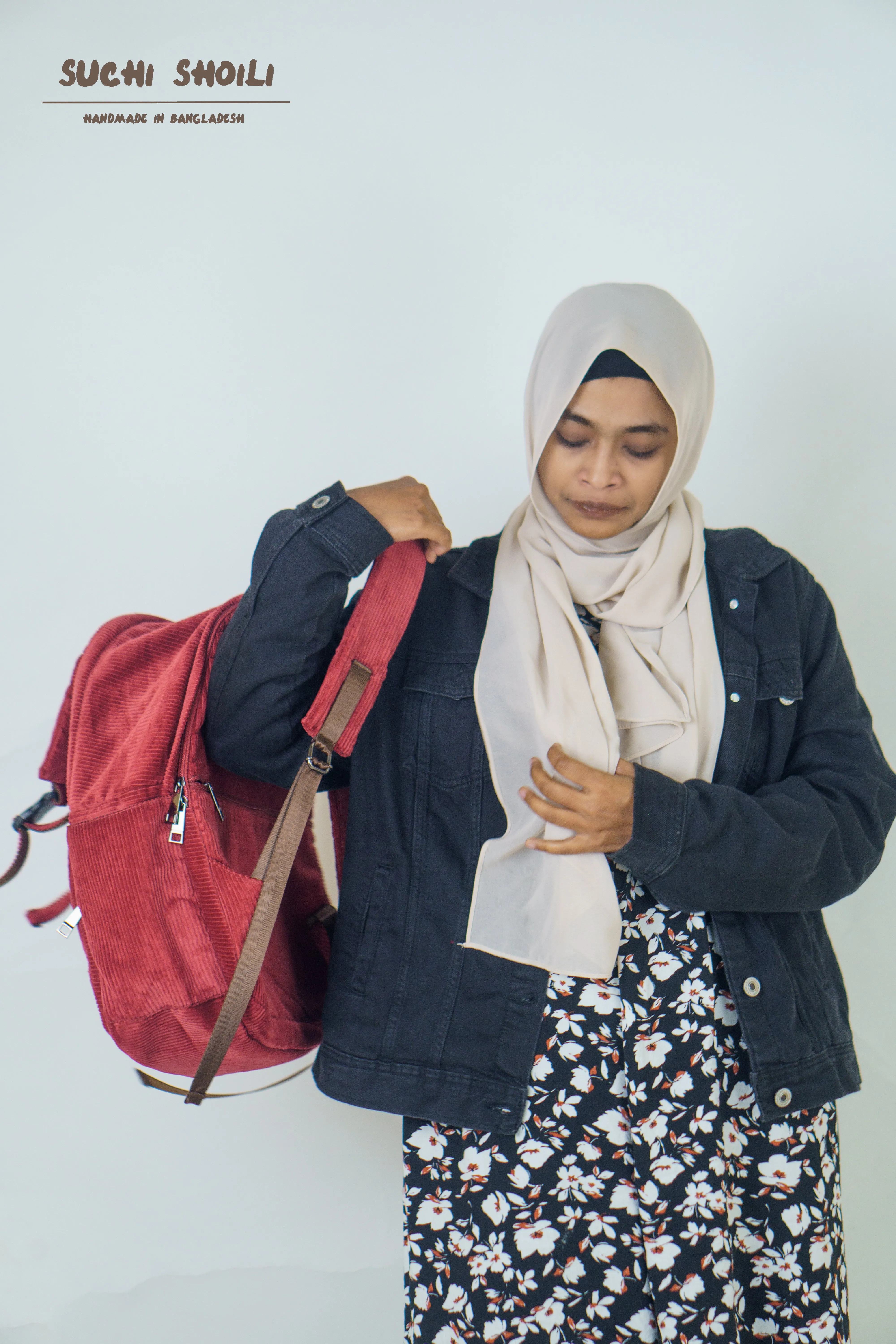 Maroon Corduroy Fabric Metro Backpack