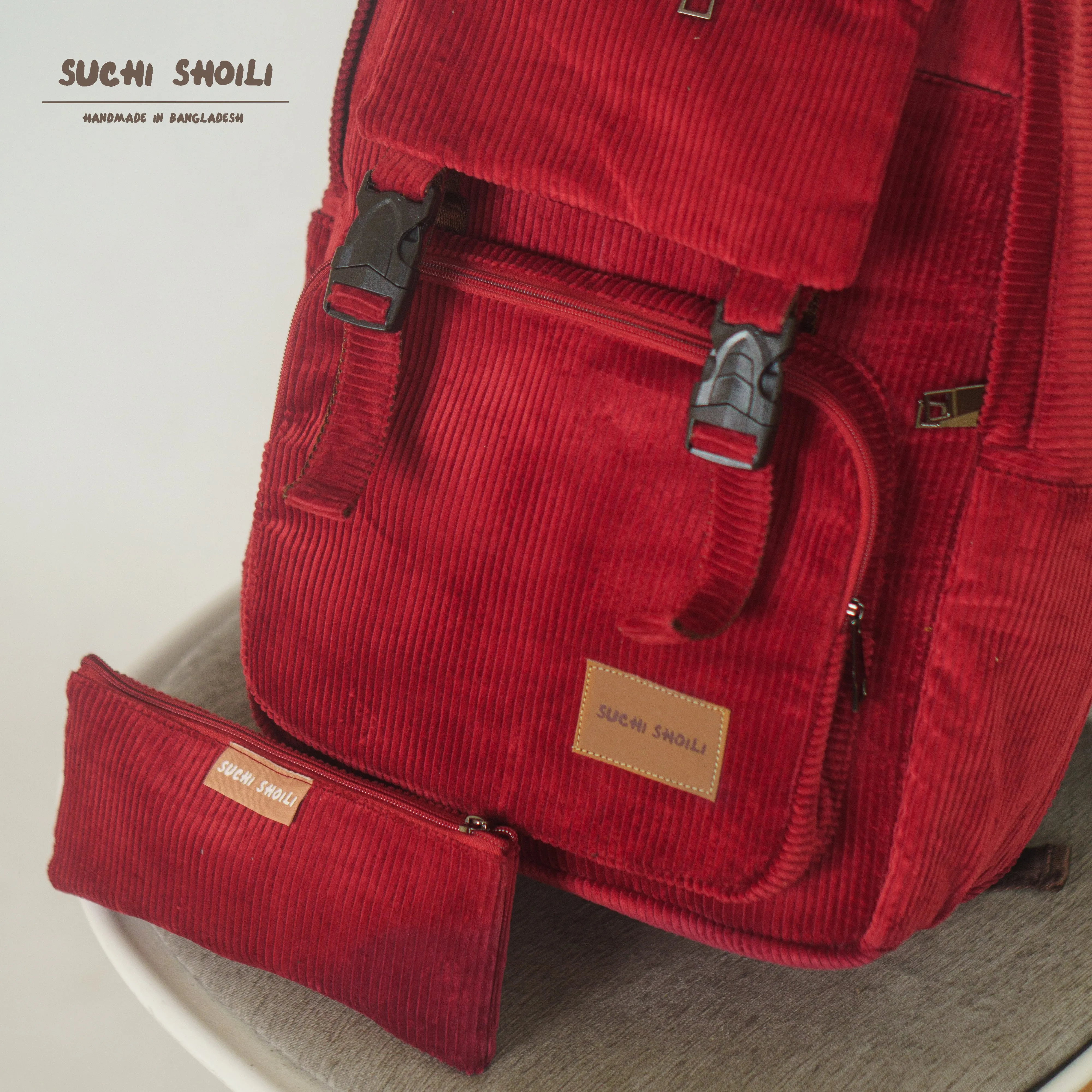 Maroon Corduroy Fabric Metro Backpack