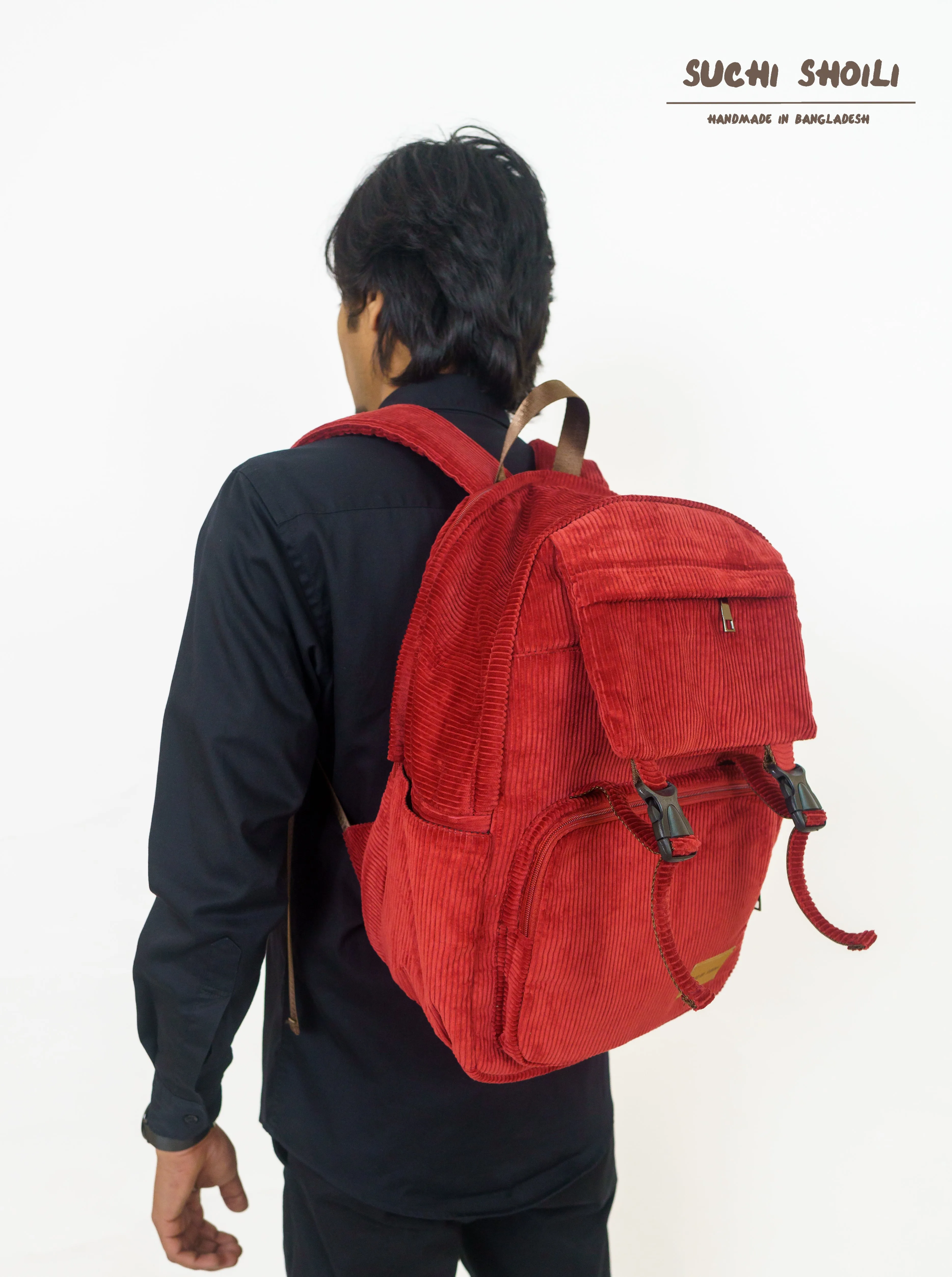 Maroon Corduroy Fabric Metro Backpack