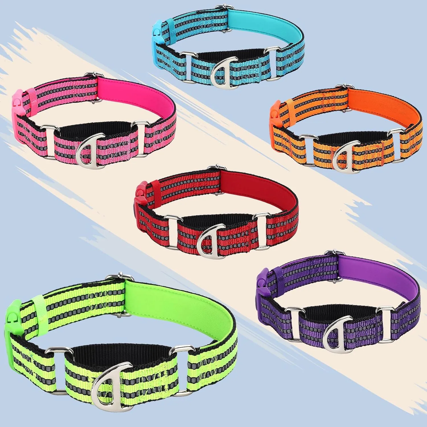 Martingale Collar for Dogs - Reflective Nylon with Padded Comfort & Quick Release Buckle - No Slip Choke Heavy Duty Collar for Safe Training, Walking & Nighttime Use Red L