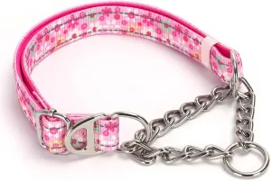 Martingale Collar for Large Dog with Chain，Reflective & Padded Comfortable & Safe No-Pull Dog Collar for Training & Walks（Pink L