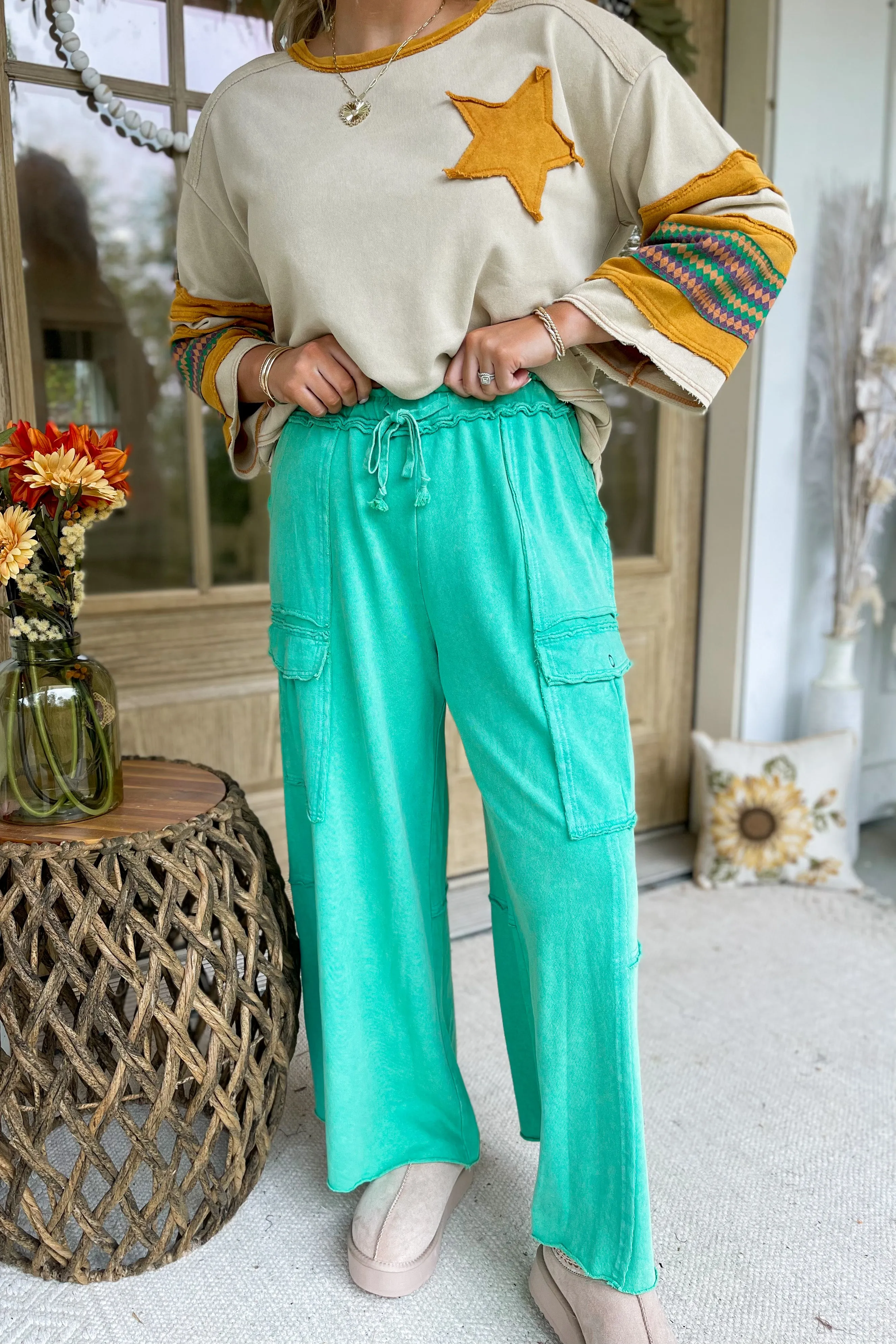 Mateo Mineral Washed Wide Leg Cargo Pants [S-3X]