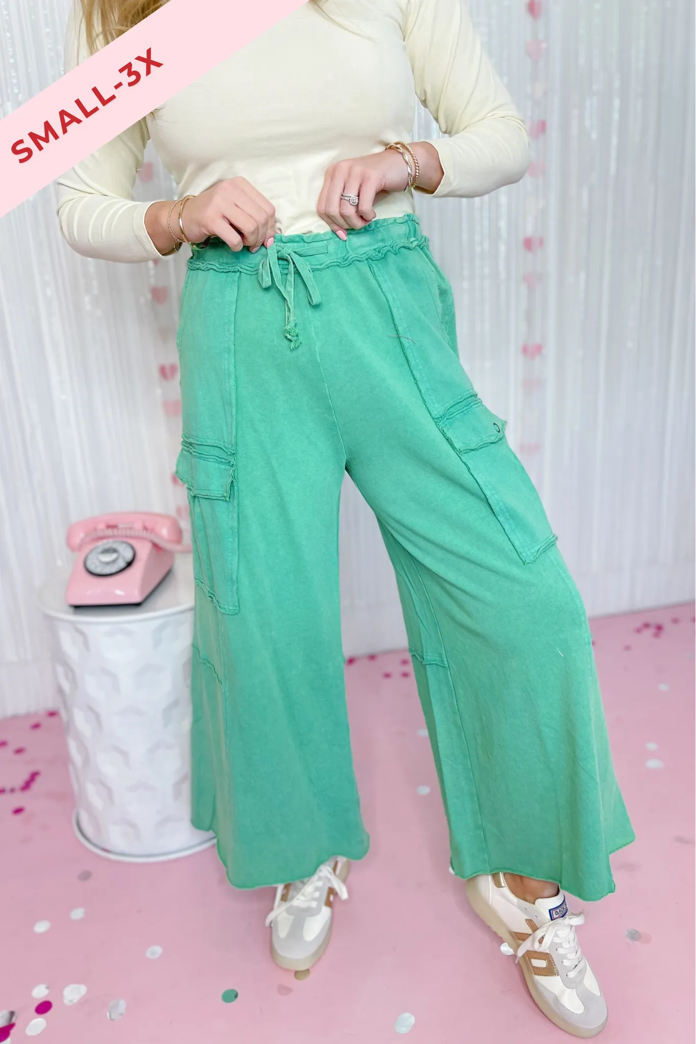 Mateo Mineral Washed Wide Leg Cargo Pants [S-3X]