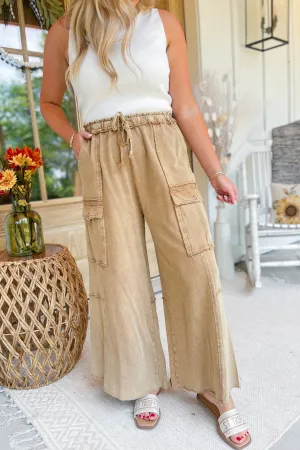 Mateo Mineral Washed Wide Leg Cargo Pants [S-3X]