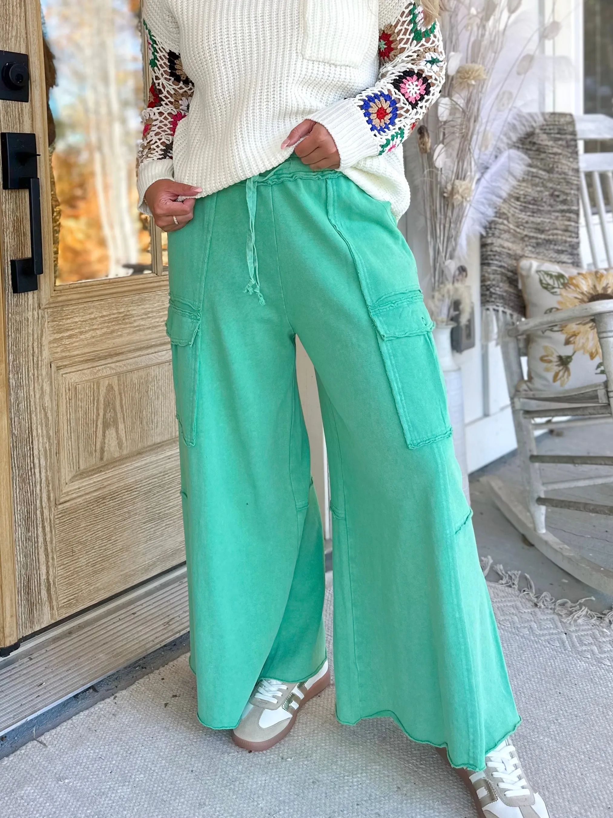 Mateo Mineral Washed Wide Leg Cargo Pants [S-3X]