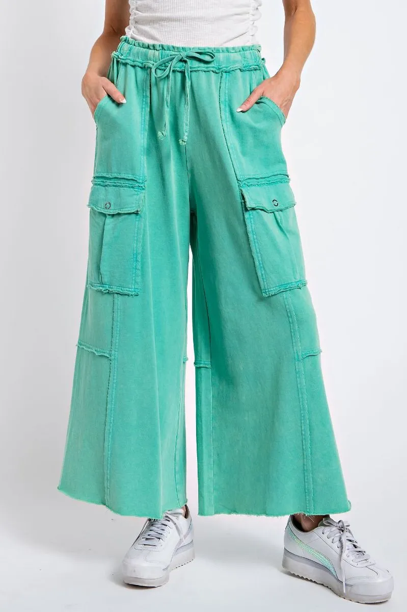 Mateo Mineral Washed Wide Leg Cargo Pants [S-3X]