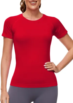 MathCat Workout Shirts for Women Short Sleeve Seamless Yoga Athletic Tees Sports Breathable Gym Athletic Tops