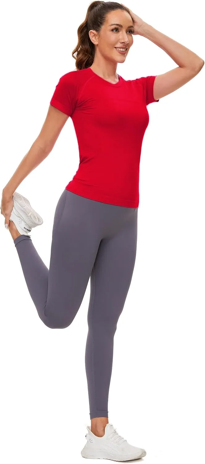 MathCat Workout Shirts for Women Short Sleeve Seamless Yoga Athletic Tees Sports Breathable Gym Athletic Tops