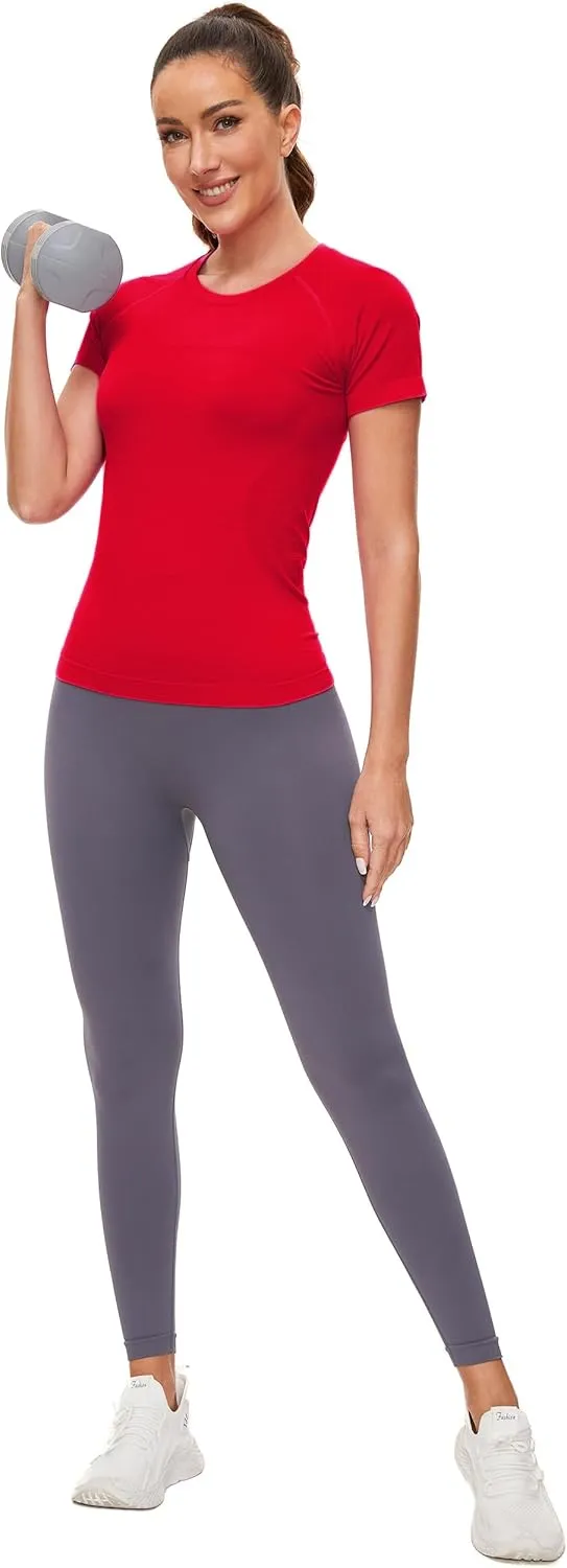 MathCat Workout Shirts for Women Short Sleeve Seamless Yoga Athletic Tees Sports Breathable Gym Athletic Tops