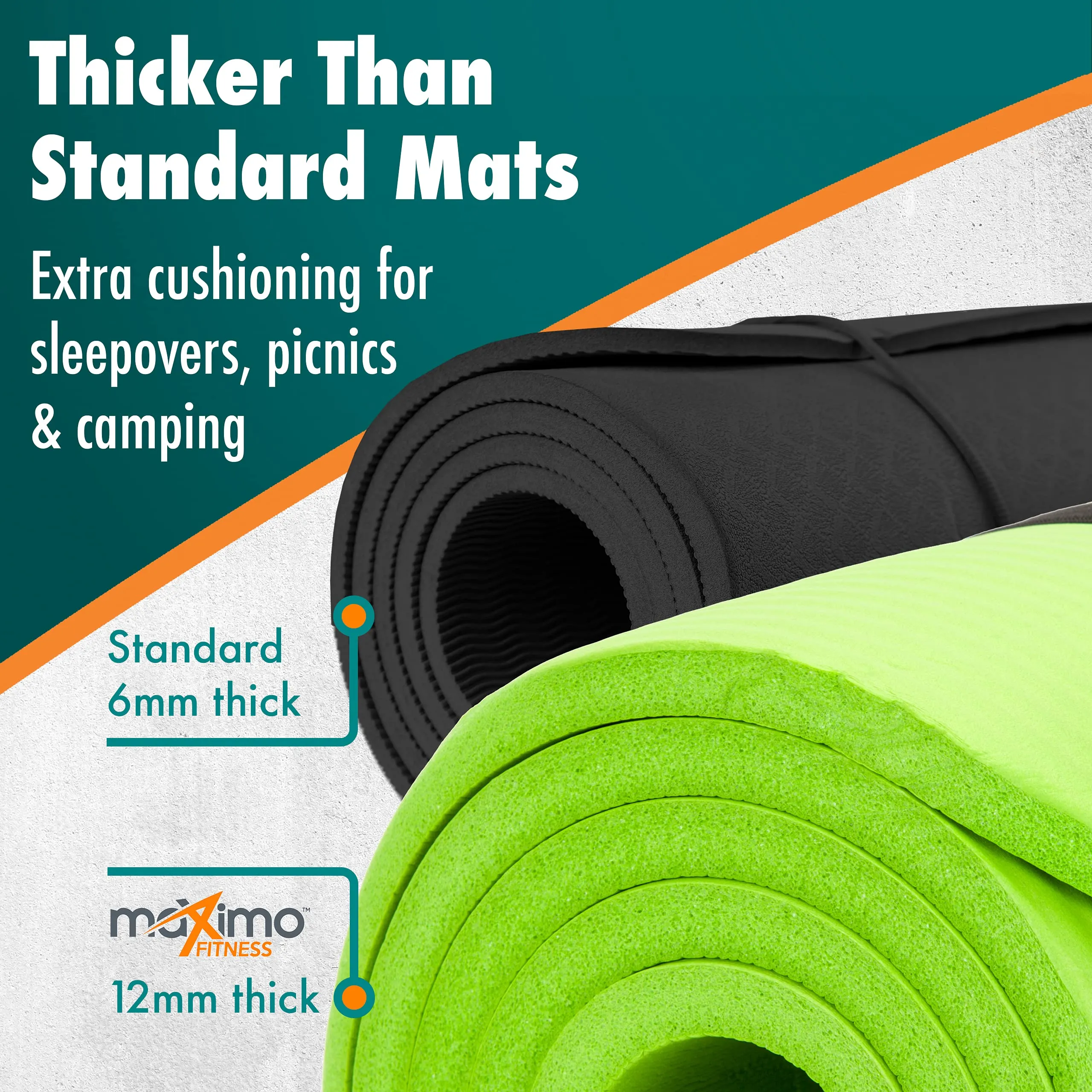 Maximo Fitness Yoga Mat - Multipurpose 72" x 24" x 0.5"(Standard) Exercise Mat for Men, Women and Kids, Ideal Non Slip Workout Mats for Yoga, Pilates, Gym Exercise with Carrying Strap