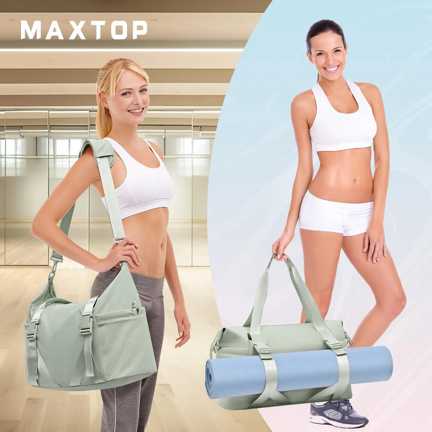 MAXTOP Women's Gym Yoga Duffle Bag with Shoe Pouch,Multi-Purpose Overnight Travel Bag for Gym,Work, Dance, Sports