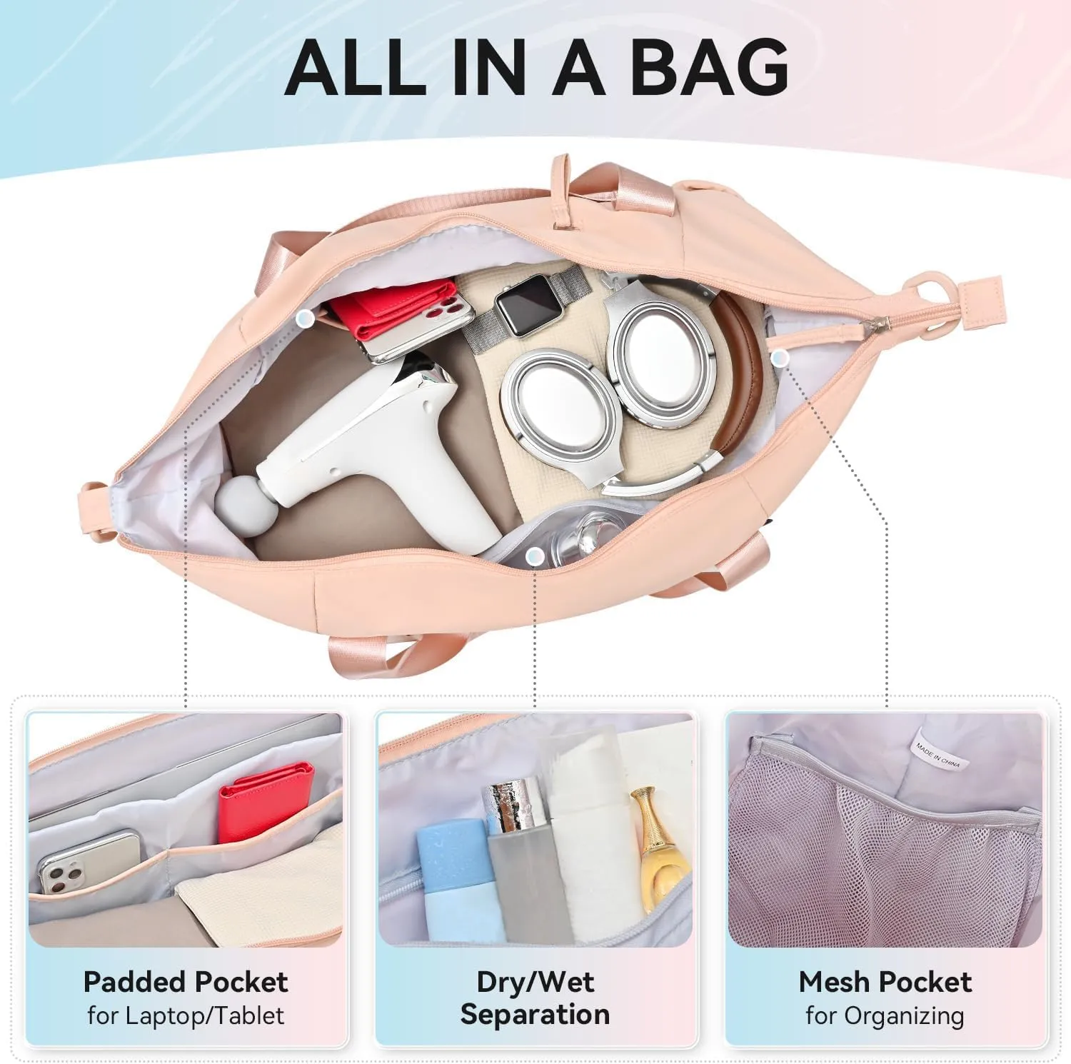 MAXTOP Women's Gym Yoga Duffle Bag with Shoe Pouch,Multi-Purpose Overnight Travel Bag for Gym,Work, Dance, Sports