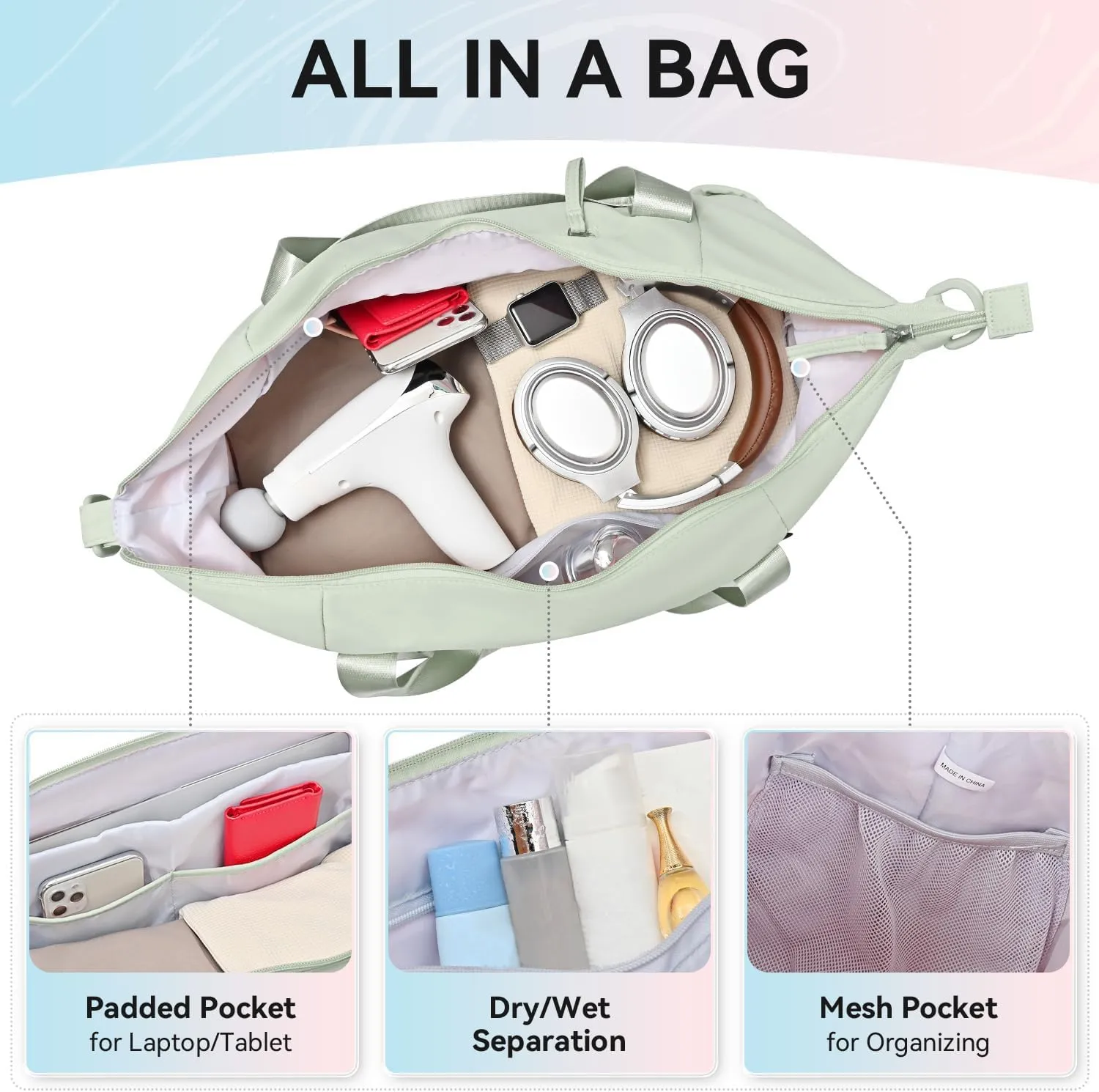 MAXTOP Women's Gym Yoga Duffle Bag with Shoe Pouch,Multi-Purpose Overnight Travel Bag for Gym,Work, Dance, Sports