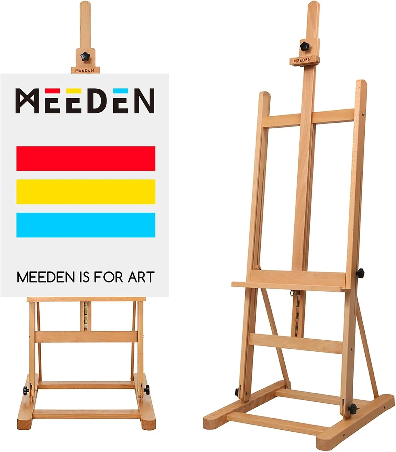 MEEDEN Art Painting Easel - Solid Beechwood H-Frame Studio Easel Stand, Artist Adjustable Floor Easel for Painting Adults, Beginner & Artists, Painter Wooden Easel Holds Canvas Art up to 48"