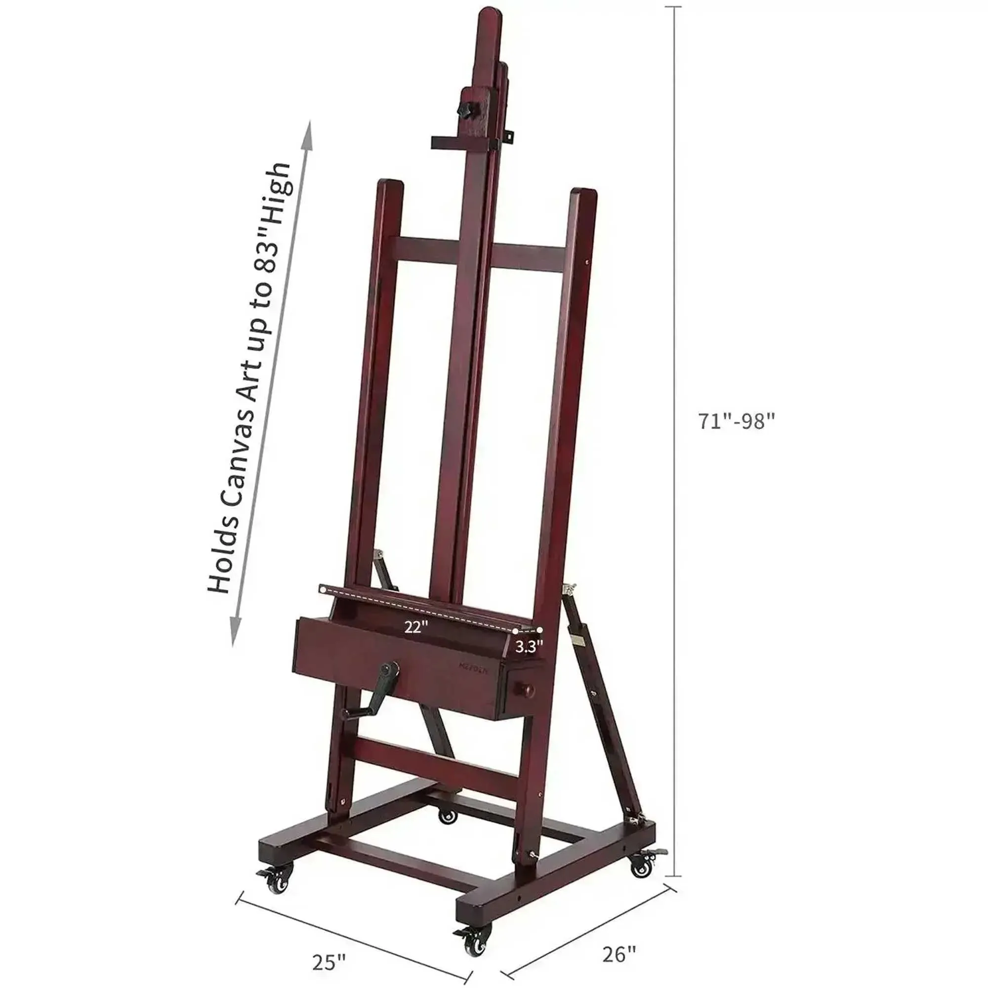 MEEDEN Deluxe Crank Adjusting Master Artist H-Frame Easel - Mahogany