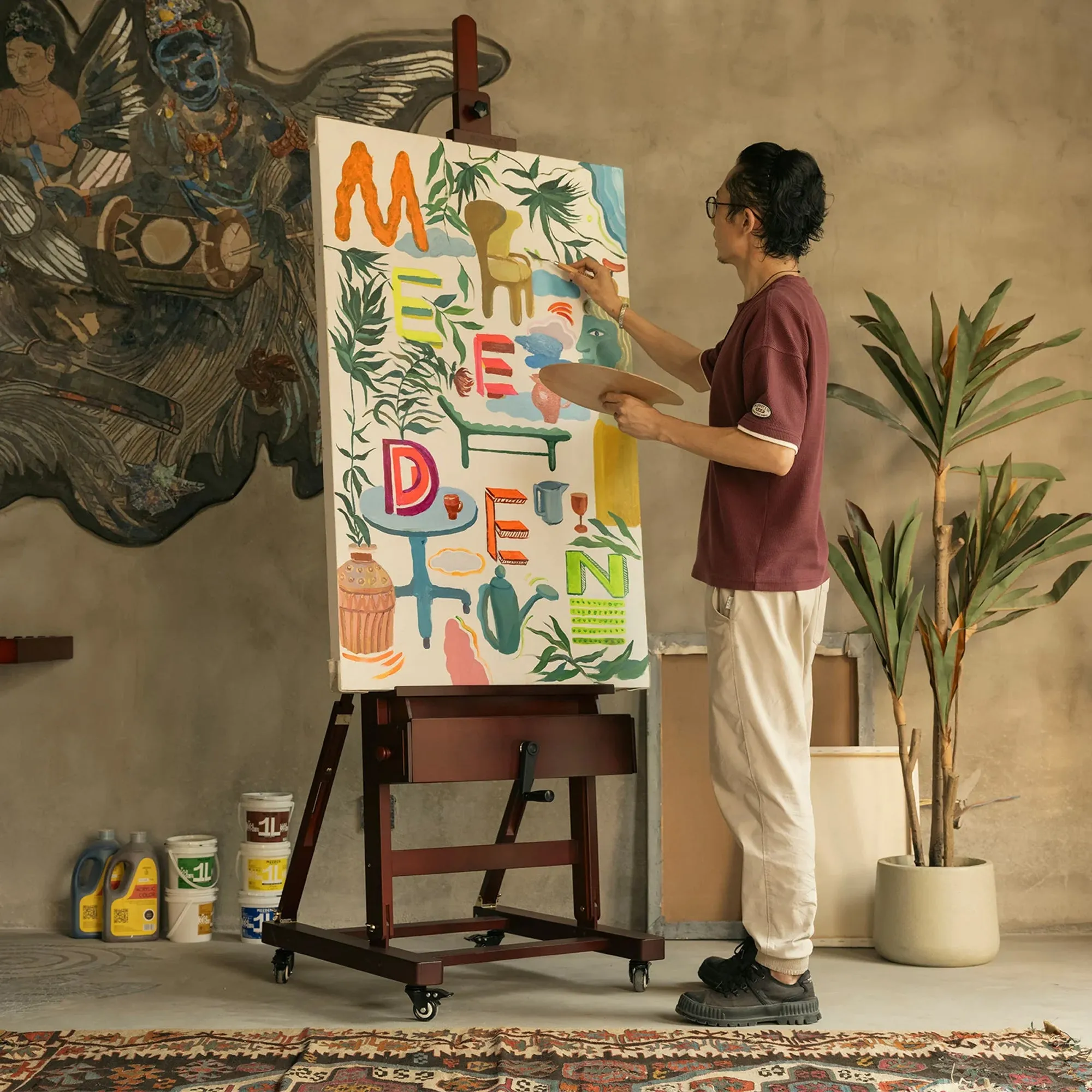 MEEDEN Deluxe Crank Adjusting Master Artist H-Frame Easel - Mahogany