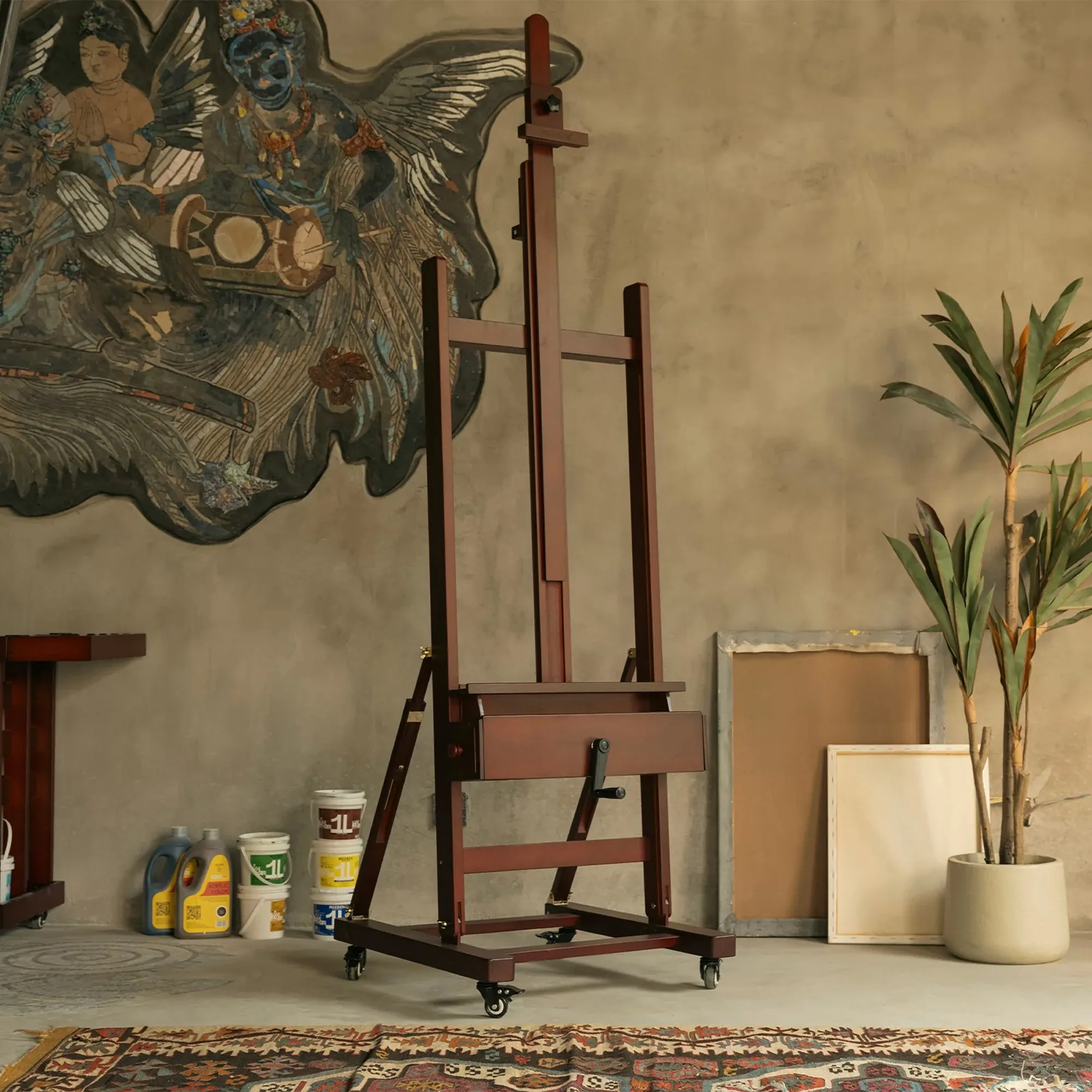 MEEDEN Deluxe Crank Adjusting Master Artist H-Frame Easel - Mahogany