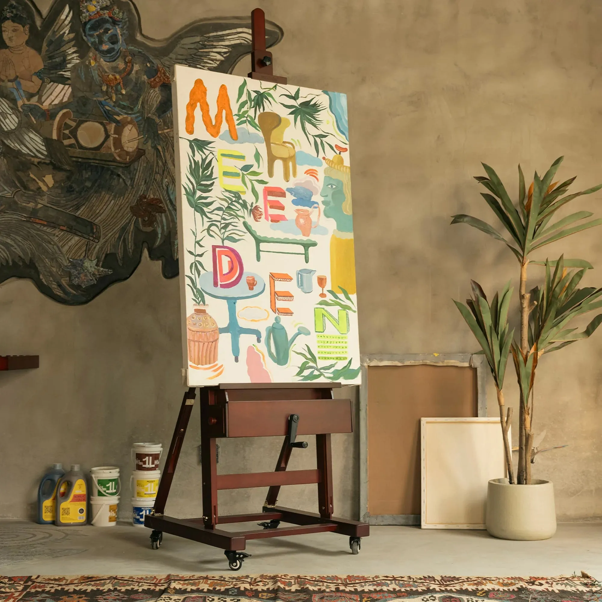 MEEDEN Deluxe Crank Adjusting Master Artist H-Frame Easel - Mahogany