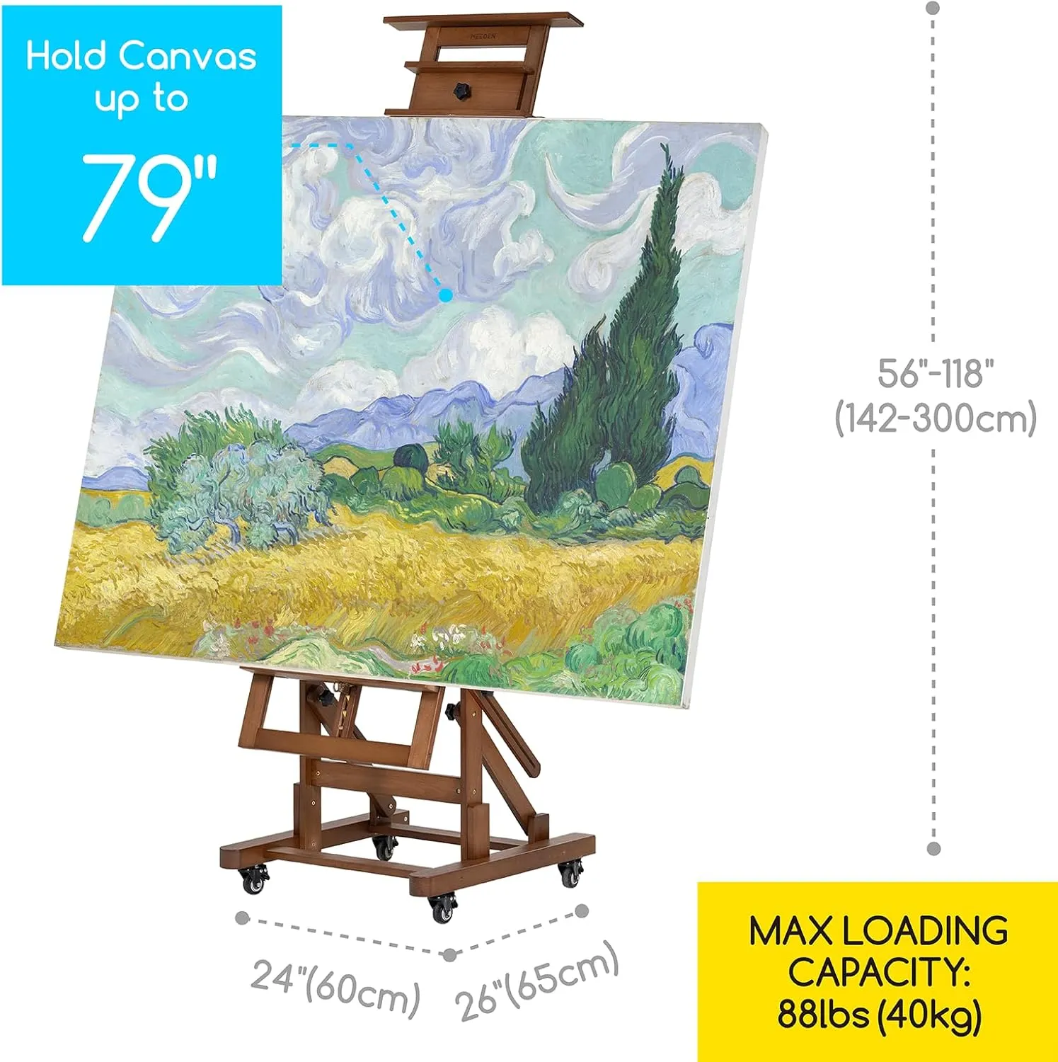 MEEDEN Extra-Large Art Painting Easel: Solid Beech Wood Artist Easel - Professional Heavy-Duty Studio Easel for Adults - Movable H Frame Floor Easel Stand for Painting Canvas up to 79"