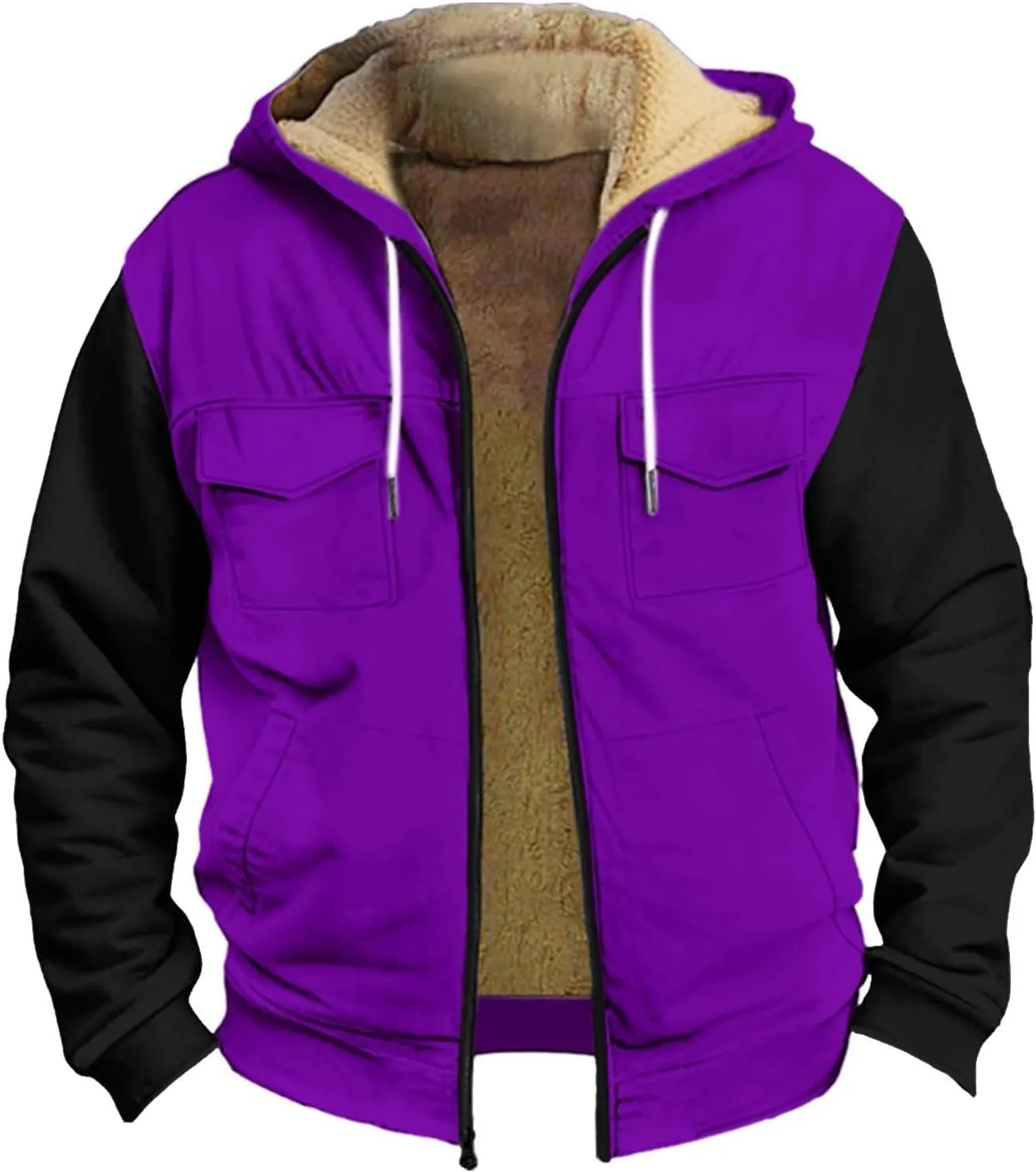Men Coats Winter Sherpa Fleece Lined Long Sleeve Jackets Vintage Print Zipper Coats Comfy Dressy Hoodies