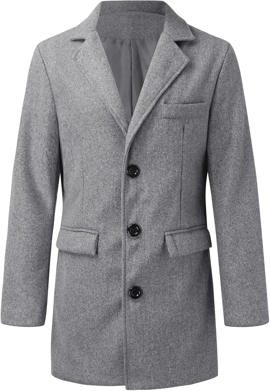Men's Casual Trench Coat Slim Fit Notched Collar Mid Long Jacket Loose Blend Overcoat Business Warm Winter Coat