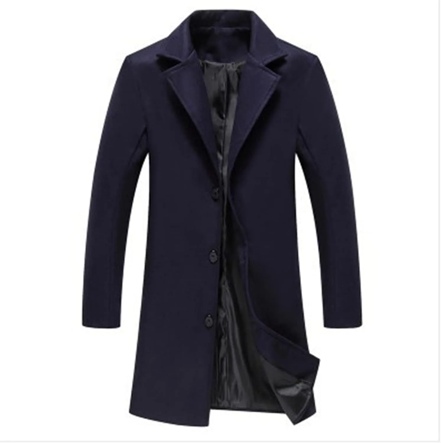 Men's Casual Trench Coat Slim Fit Notched Collar Mid Long Jacket Loose Blend Overcoat Business Warm Winter Coat