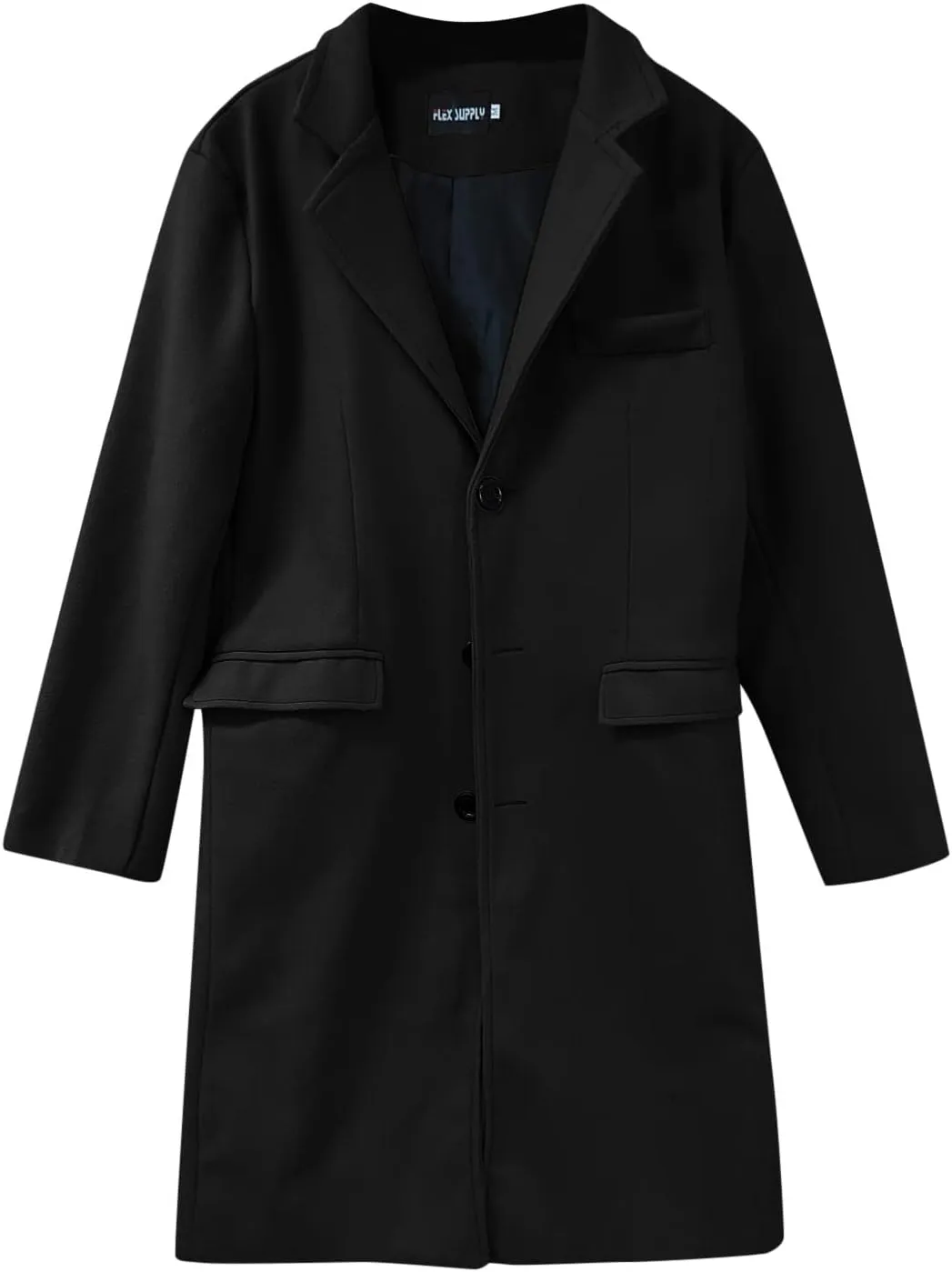 Men's Casual Trench Coat Slim Fit Notched Collar Mid Long Jacket Loose Blend Overcoat Business Warm Winter Coat