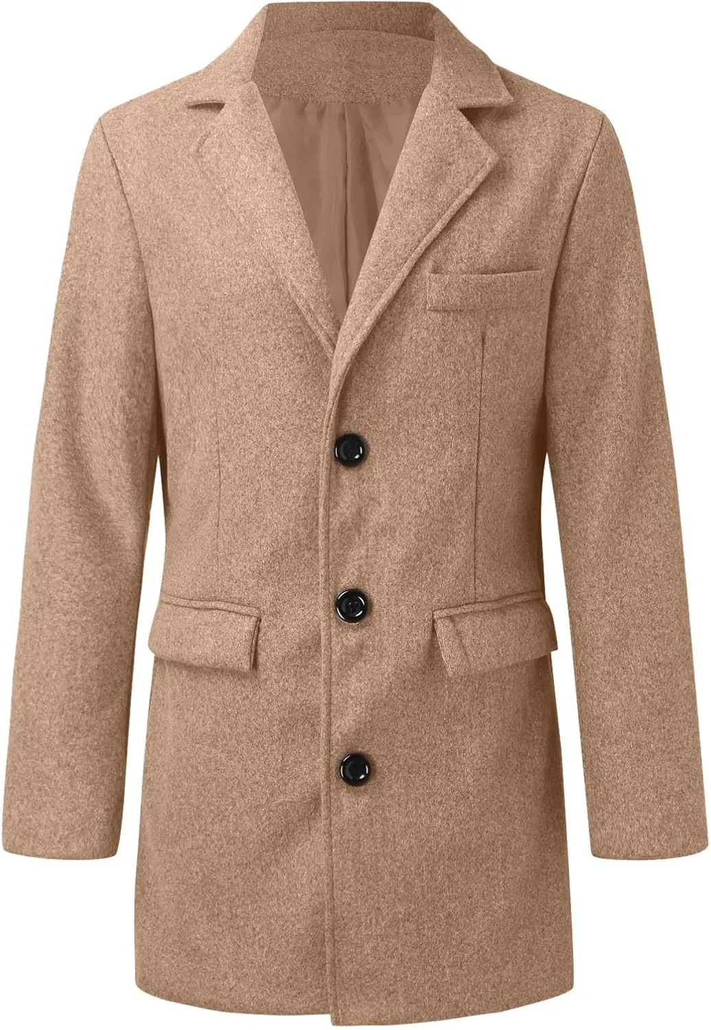 Men's Casual Trench Coat Slim Fit Notched Collar Mid Long Jacket Loose Blend Overcoat Business Warm Winter Coat