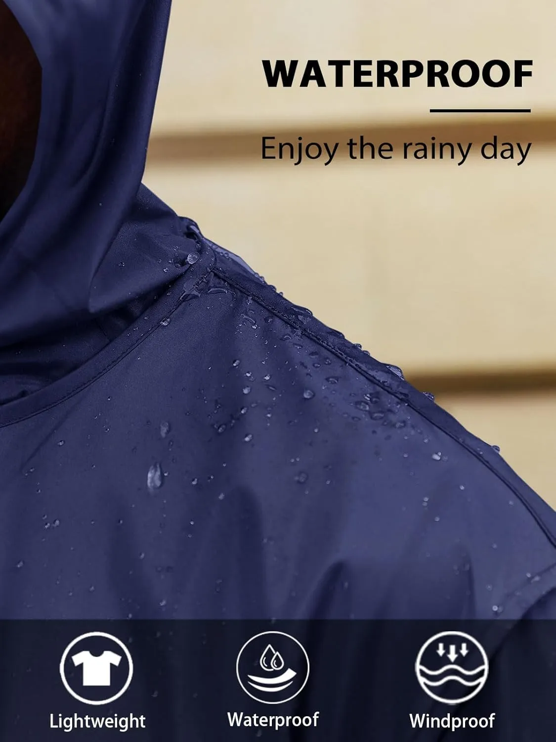 Mens Rain Jacket With Hood Classic Windbreaker Waterproof Lightweight Outdoor Active Long Trench Coat