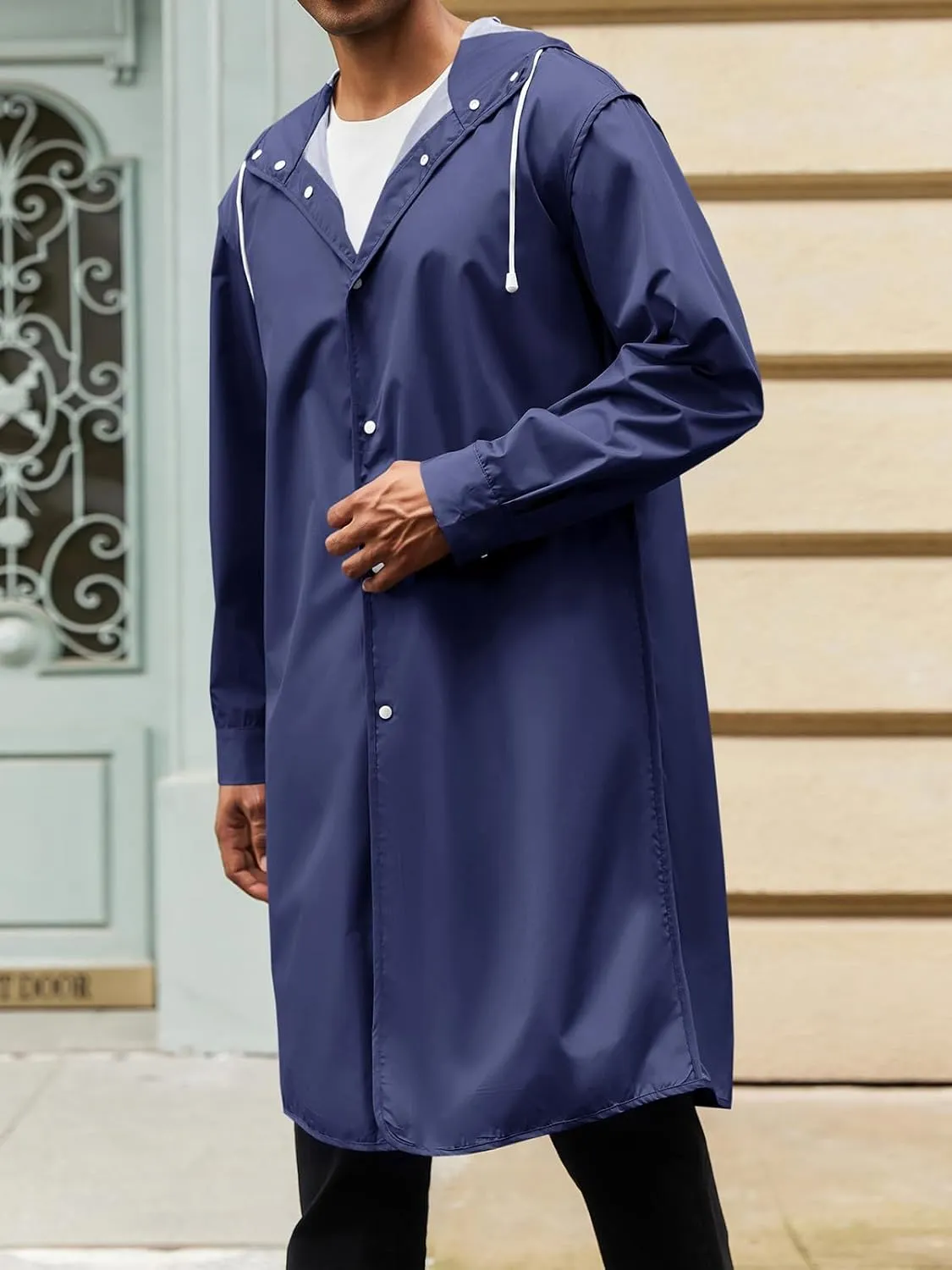 Mens Rain Jacket With Hood Classic Windbreaker Waterproof Lightweight Outdoor Active Long Trench Coat
