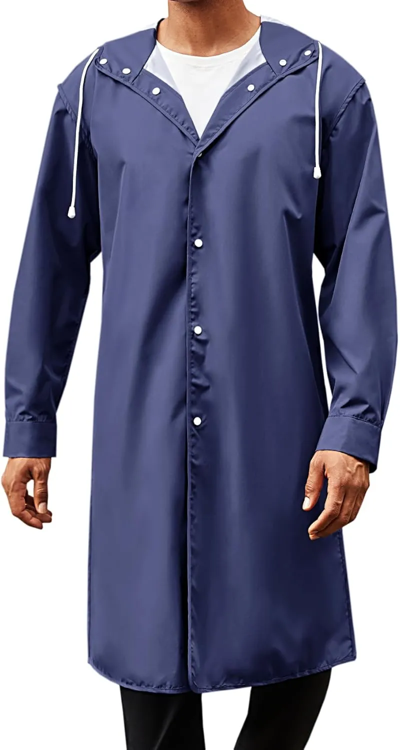 Mens Rain Jacket With Hood Classic Windbreaker Waterproof Lightweight Outdoor Active Long Trench Coat