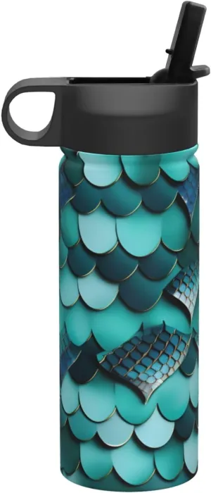 Mermaid fish scale print Print Flask Stainless Steel Water Bottle with Straw 18OZ FOR Outdoor Gym Commute