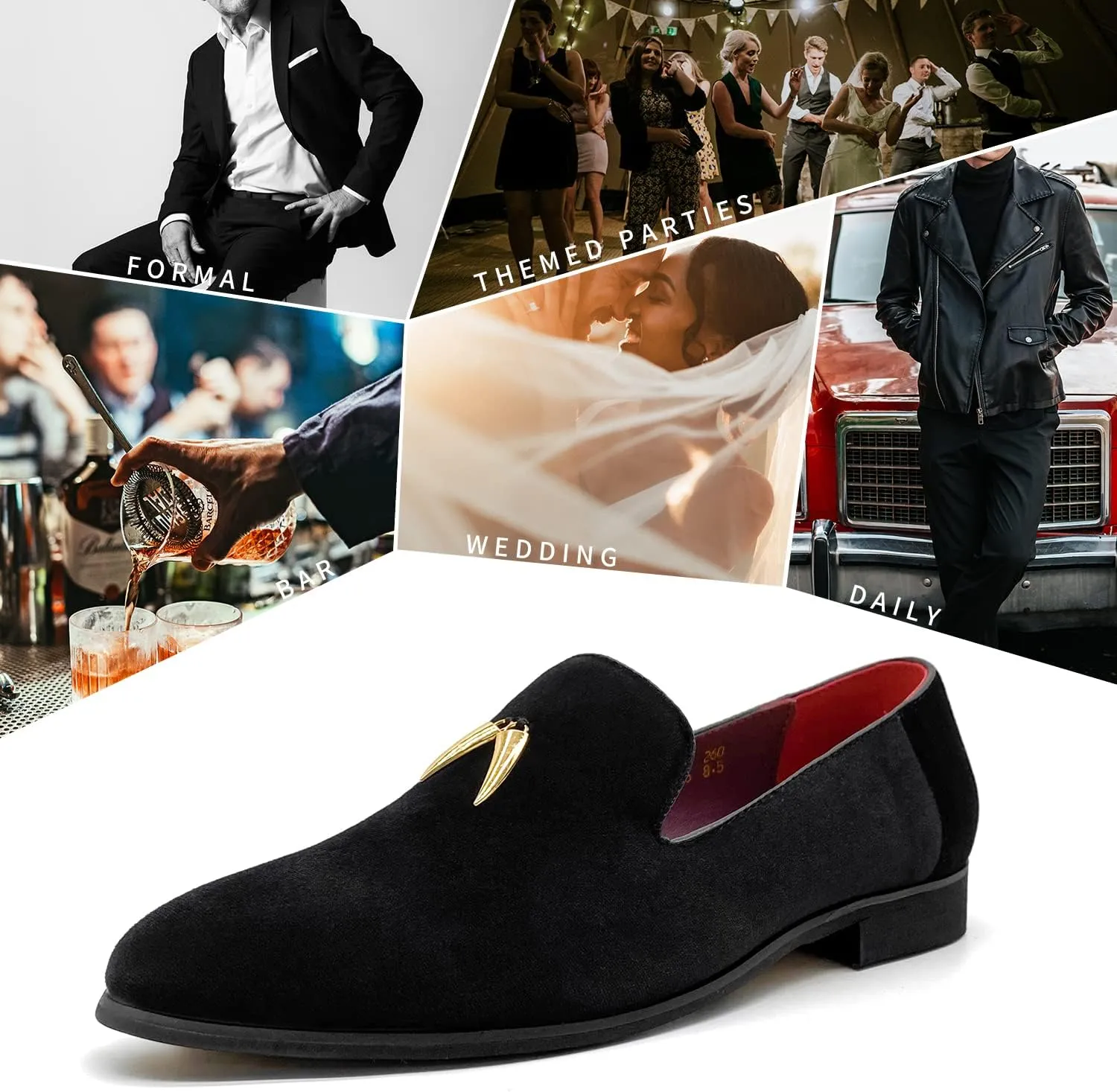 MHB Men's Penny Slip-On Velvet Loafer Suede Dress Shoes Glitter Smoking Slipper