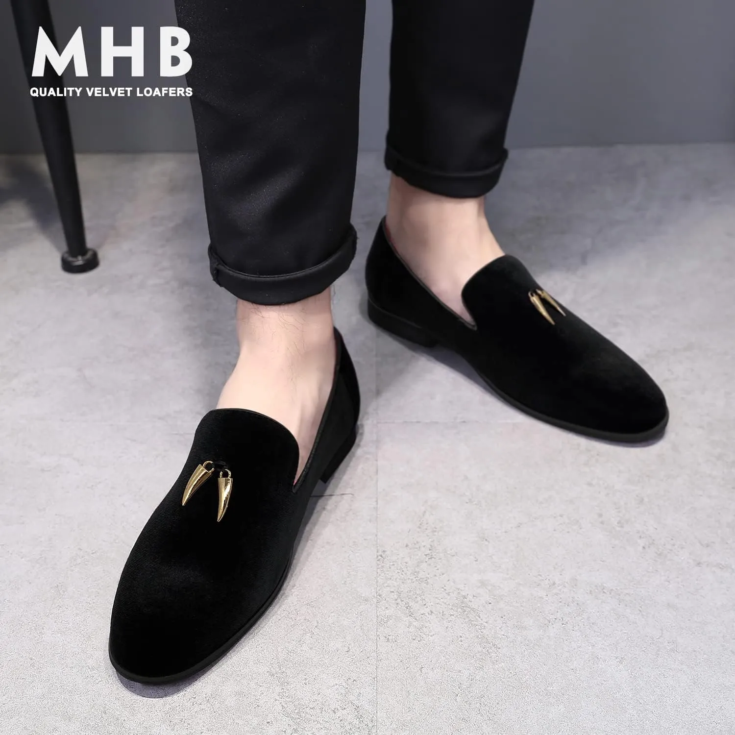 MHB Men's Penny Slip-On Velvet Loafer Suede Dress Shoes Glitter Smoking Slipper