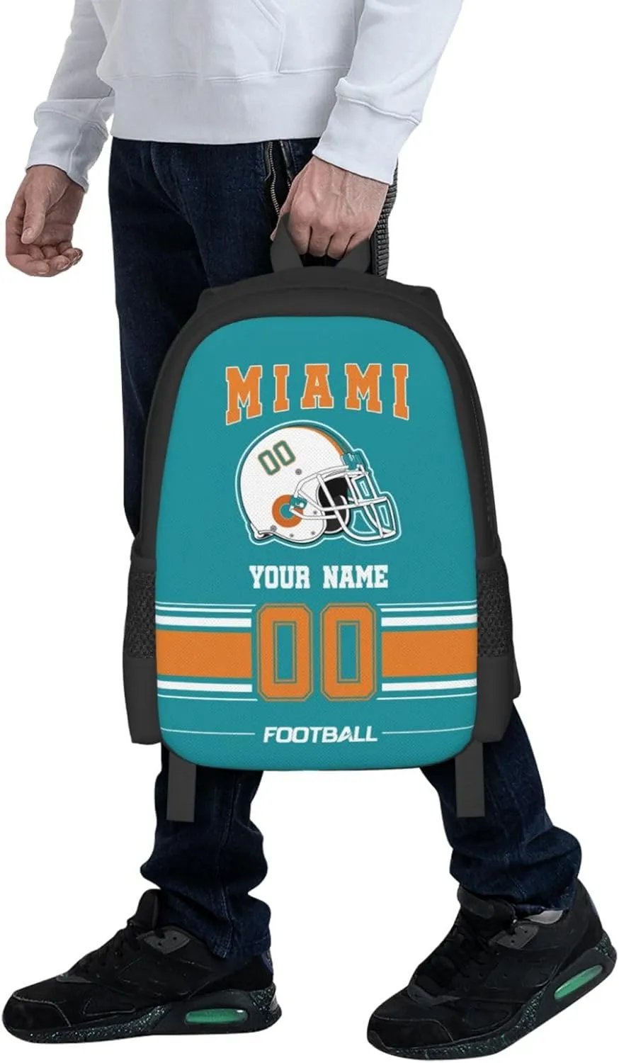 Miami Shoulder Backpack for Men Kids, Personalized High Capacity School Backpacks with Name Number Daily Use Laptop Bag Travel Bag