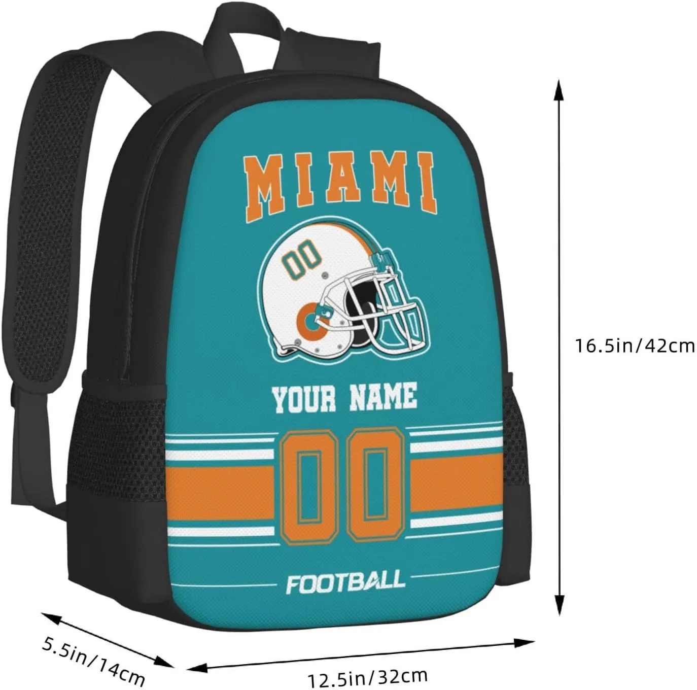 Miami Shoulder Backpack for Men Kids, Personalized High Capacity School Backpacks with Name Number Daily Use Laptop Bag Travel Bag