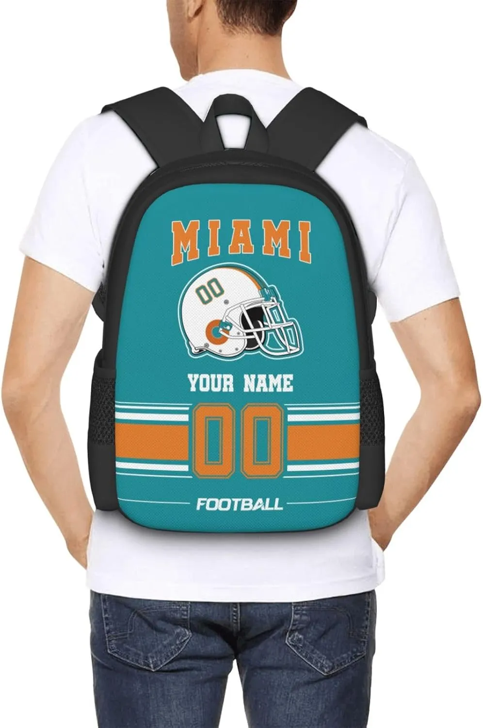 Miami Shoulder Backpack for Men Kids, Personalized High Capacity School Backpacks with Name Number Daily Use Laptop Bag Travel Bag