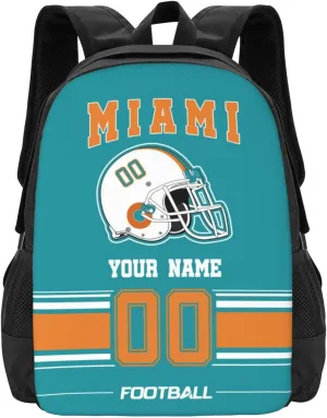 Miami Shoulder Backpack for Men Kids, Personalized High Capacity School Backpacks with Name Number Daily Use Laptop Bag Travel Bag