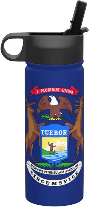 Michigan State Flag Print Flask Stainless Steel Water Bottle with Straw 18OZ FOR Outdoor Gym Commute