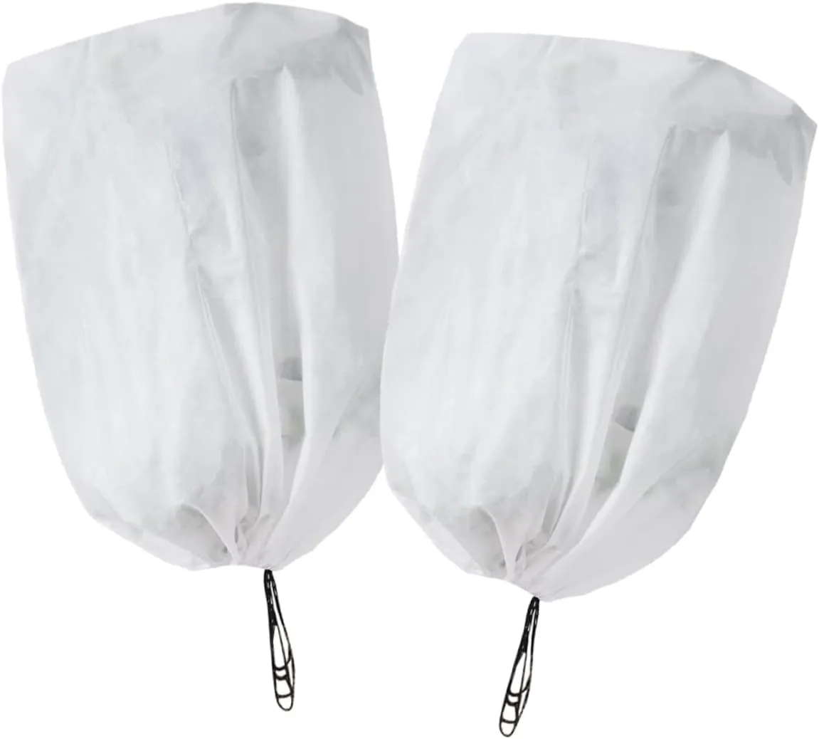 Mikikit 2pcs Plant Protection Bag Multiple Protective Freeze Freezing Plants Non-Wove Shrub Jackets Cover for Guard Protector Potted Insulate Reusable from White Non-Woven Fabric
