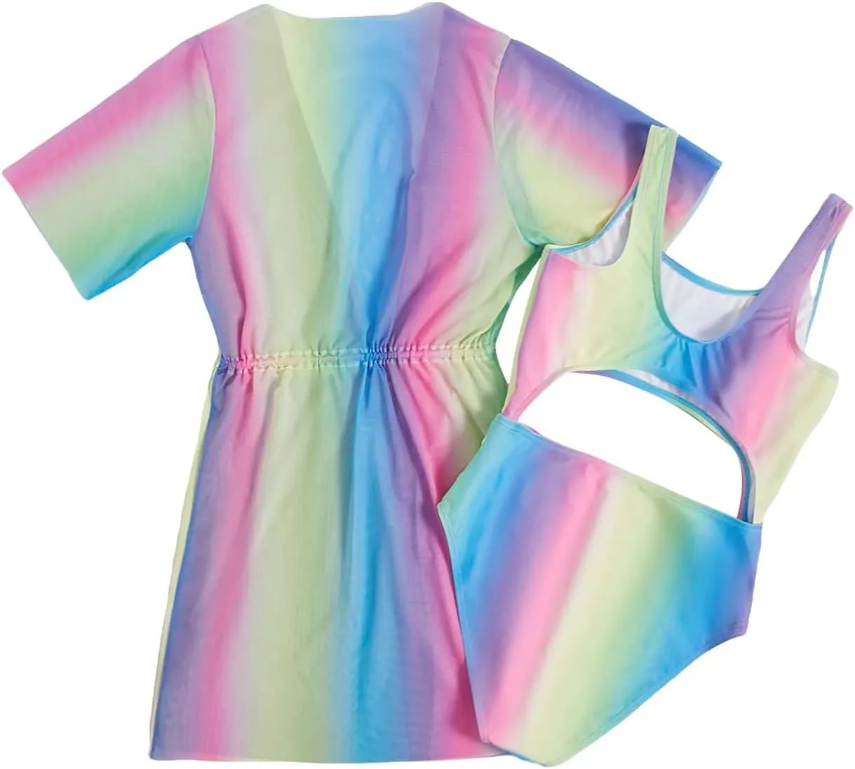 Milumia Girl's 2 Piece Bathing Suit Ombre Cut Out One Piece Swimsuit with Cover Ups