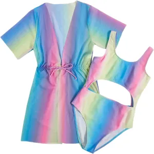 Milumia Girl's 2 Piece Bathing Suit Ombre Cut Out One Piece Swimsuit with Cover Ups
