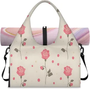 Minimalist Rose Women's Yoga Gym Bag - Adjustable shoulder strap with shoe compartment, large gym bag with multiple pockets for yoga mat, gym equipment and travel accessories